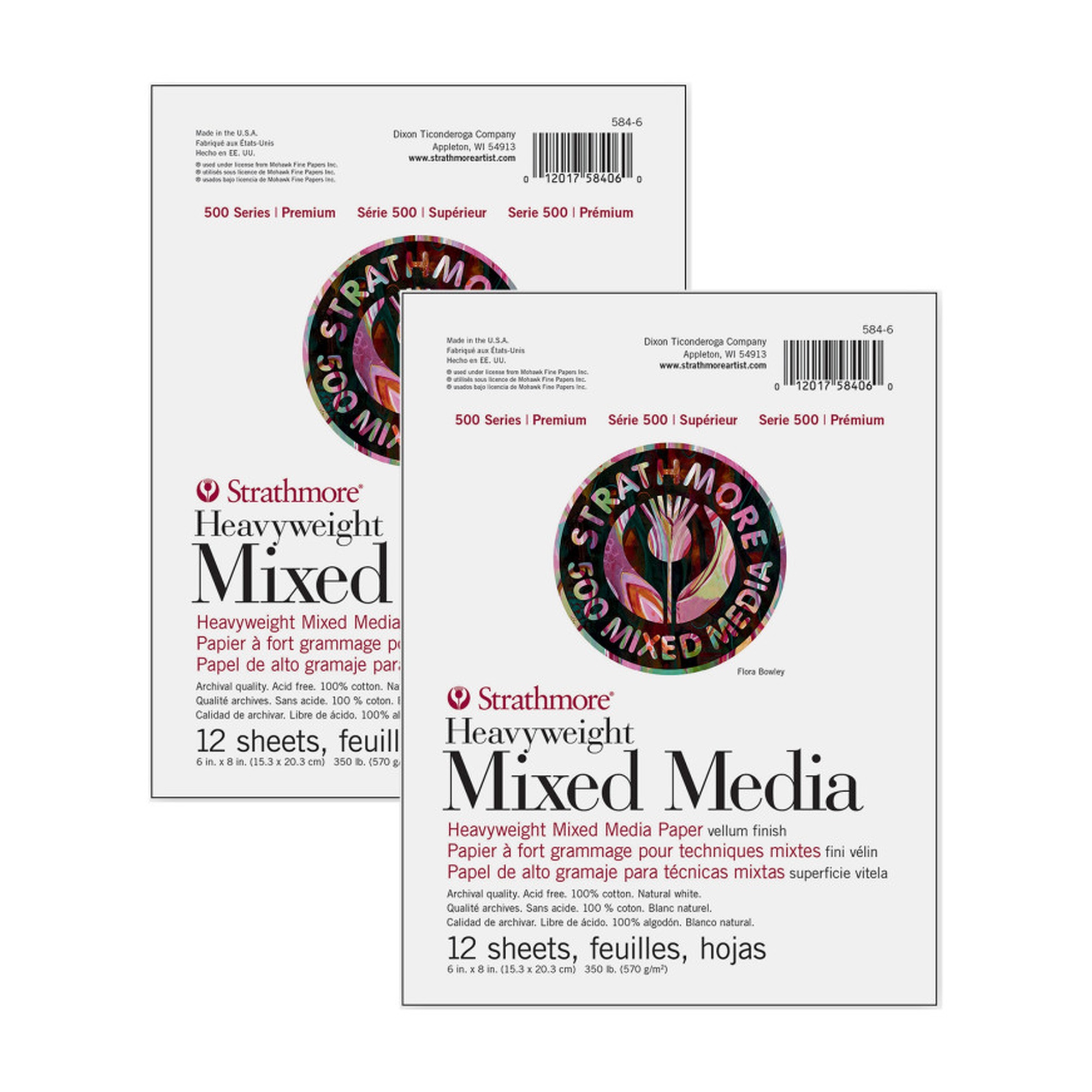 Professional Mixed Media Paper Pad, 6 x 8 in., 12 Sheets, Pack of 2