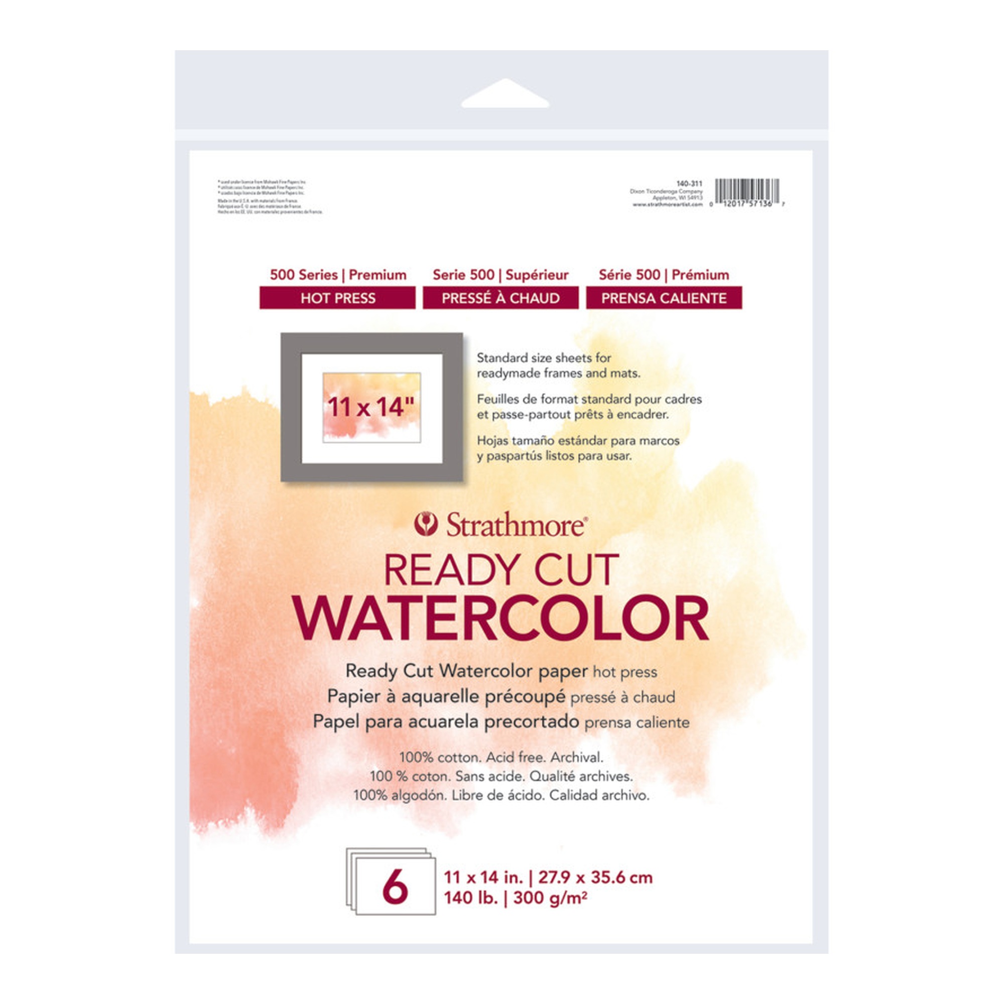 500 Series Hot Press Watercolor Paper Pack, 11 x 14 in., 6 Sheets