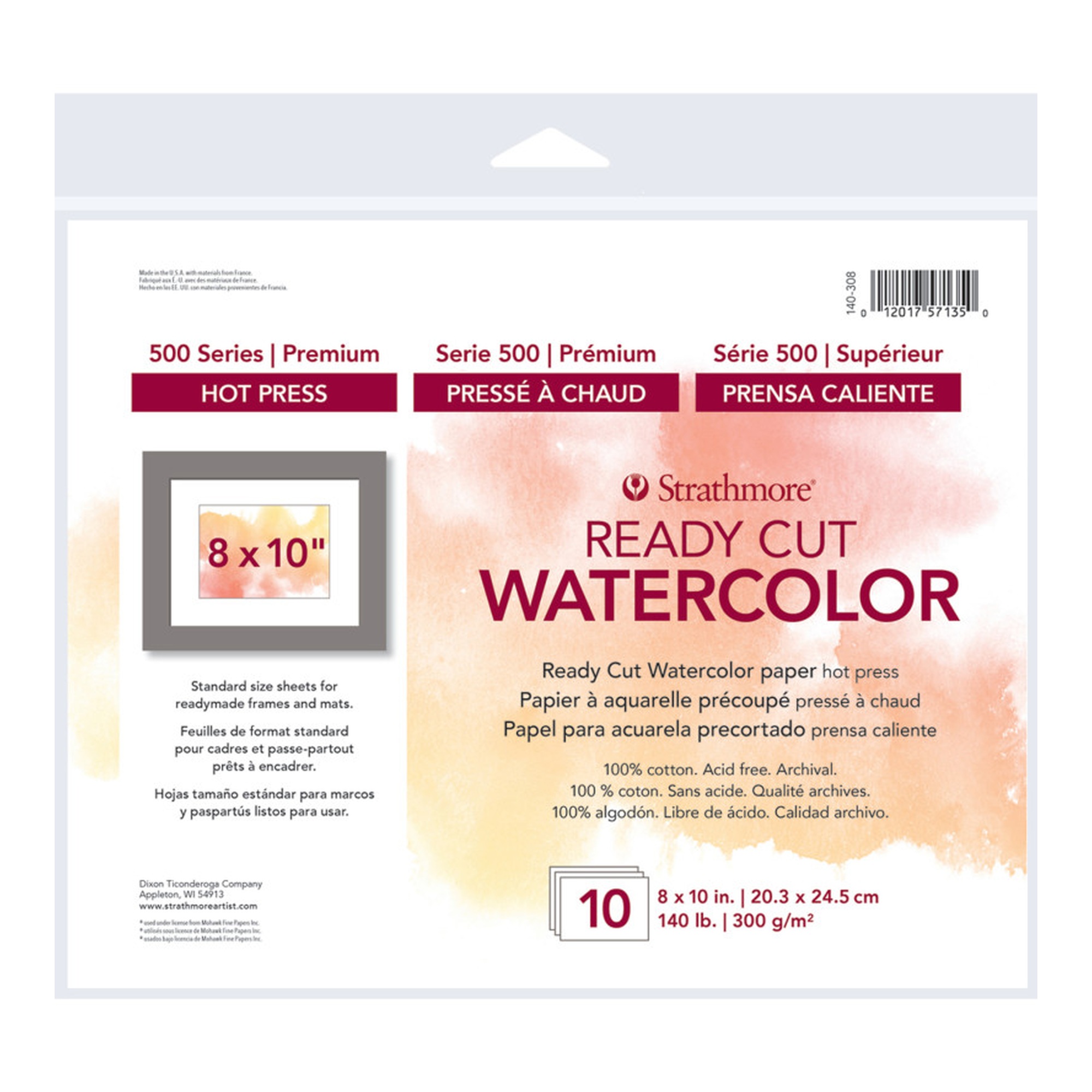 500 Series Hot Press Watercolor Paper Pack, 8 x 10 in., 10 Sheets