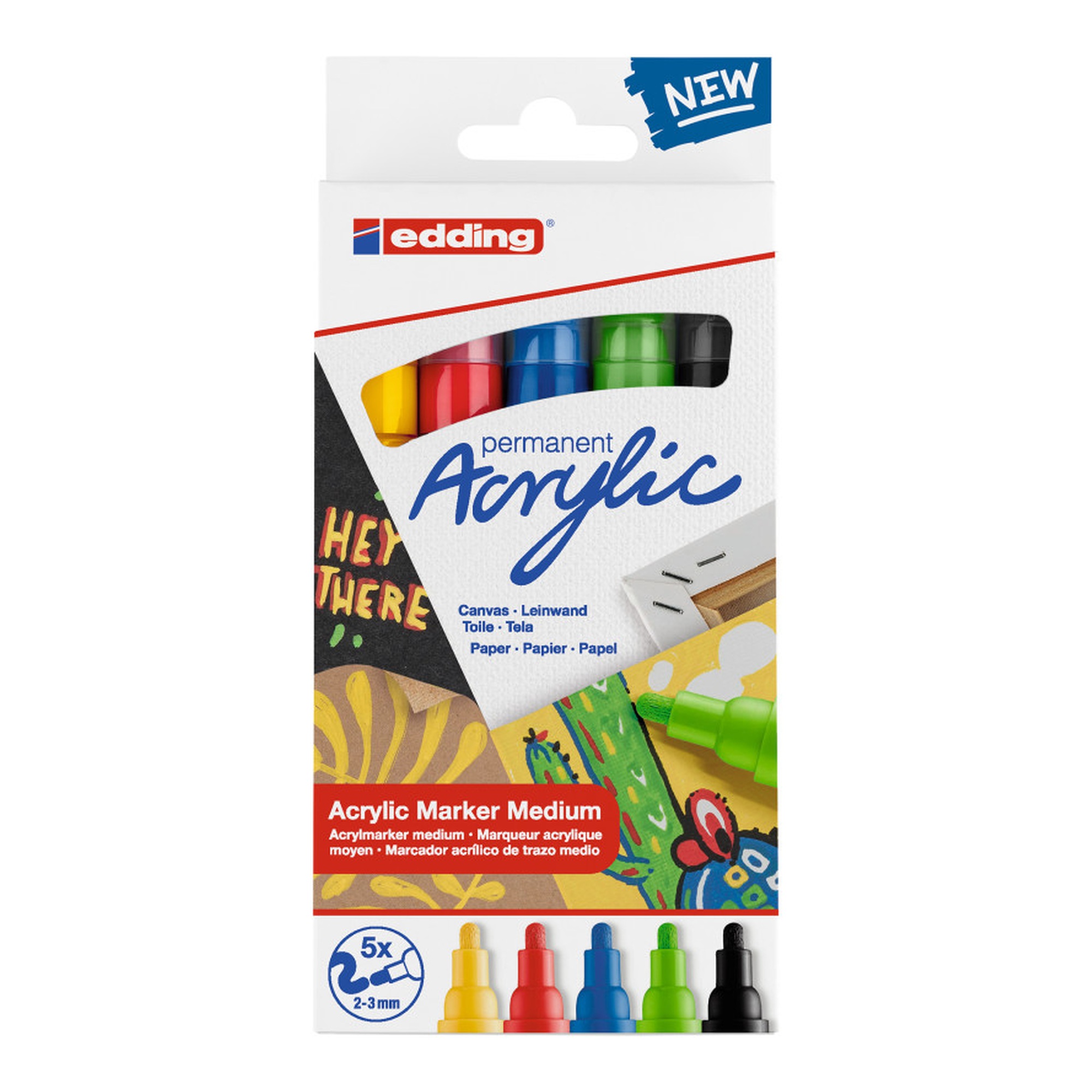 5100 Series Acrylic Paint Markers, Medium Tip, Basic Colors, 5-Pack