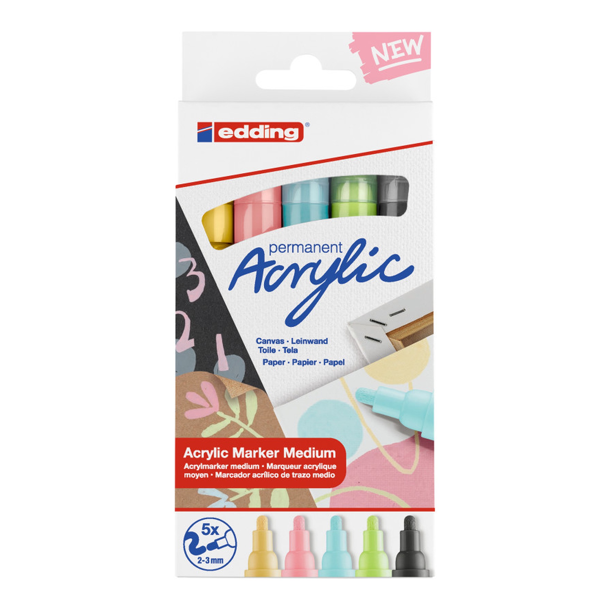 Acrylic Paint Markers, Medium Tip, Pastel Colors, 5/Set