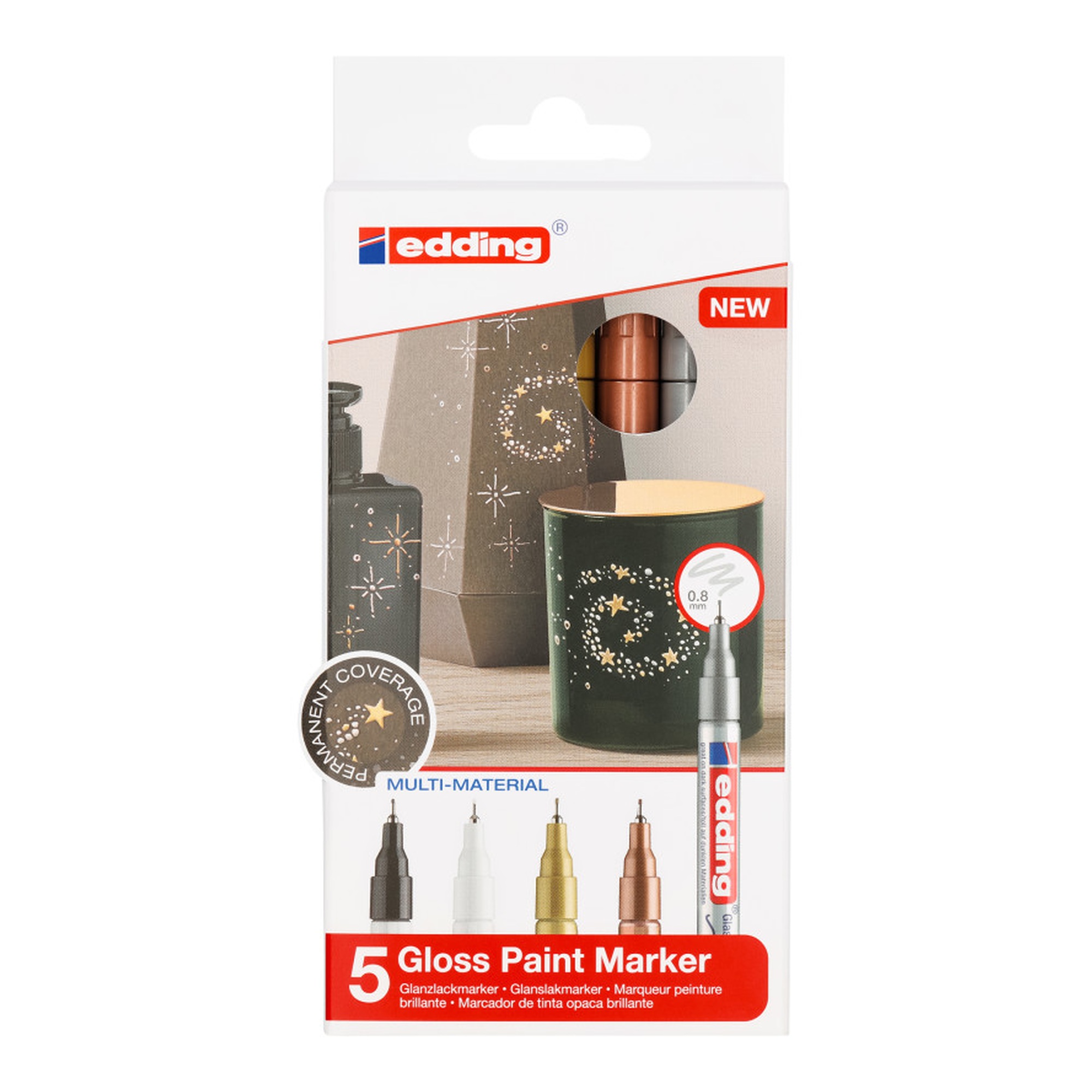 Metallic Gloss Paint Markers, Ultra-Fine Tip, Assorted Colors, 5-Pack