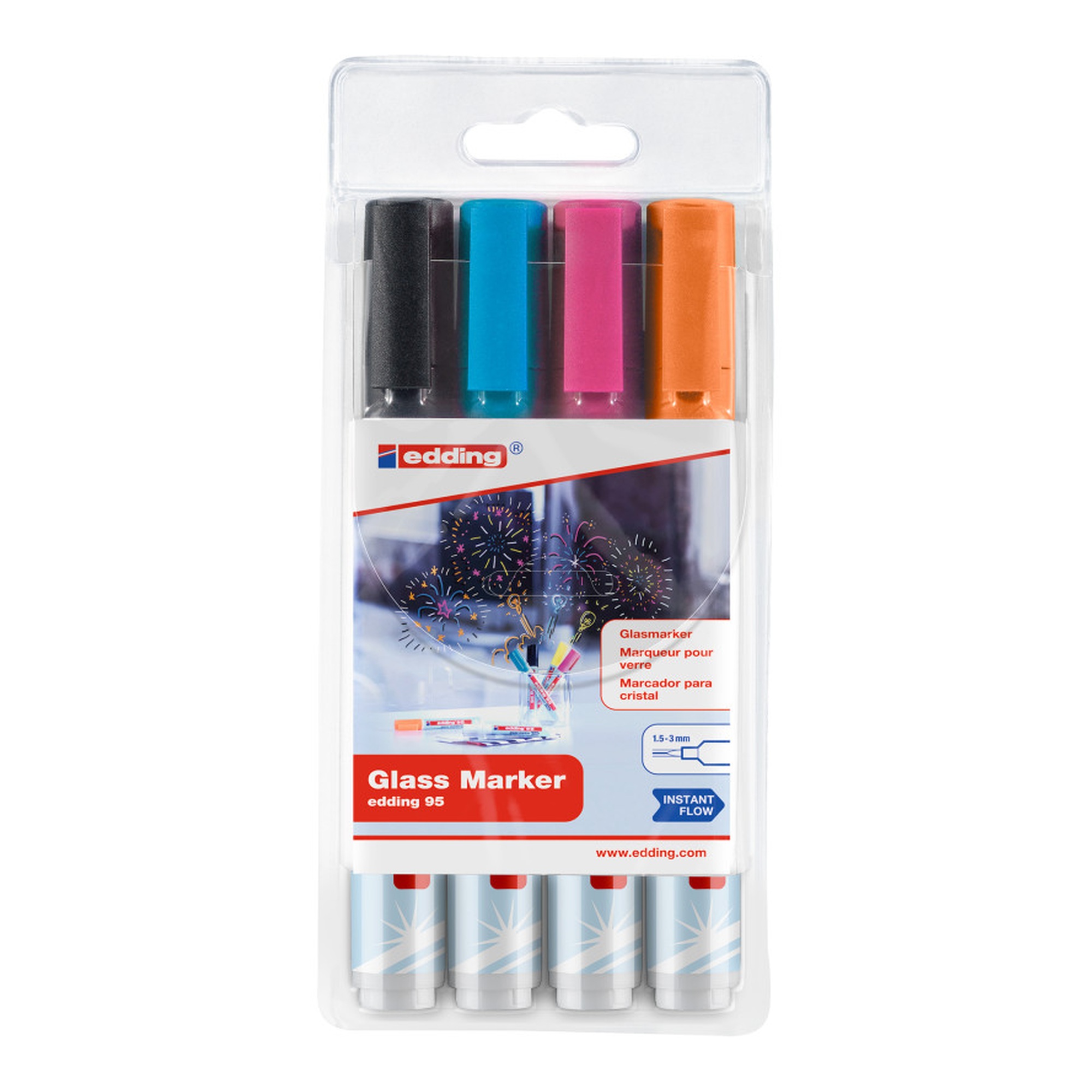 Assorted Glass Markers, Medium Bullet Tip, 4-Pack