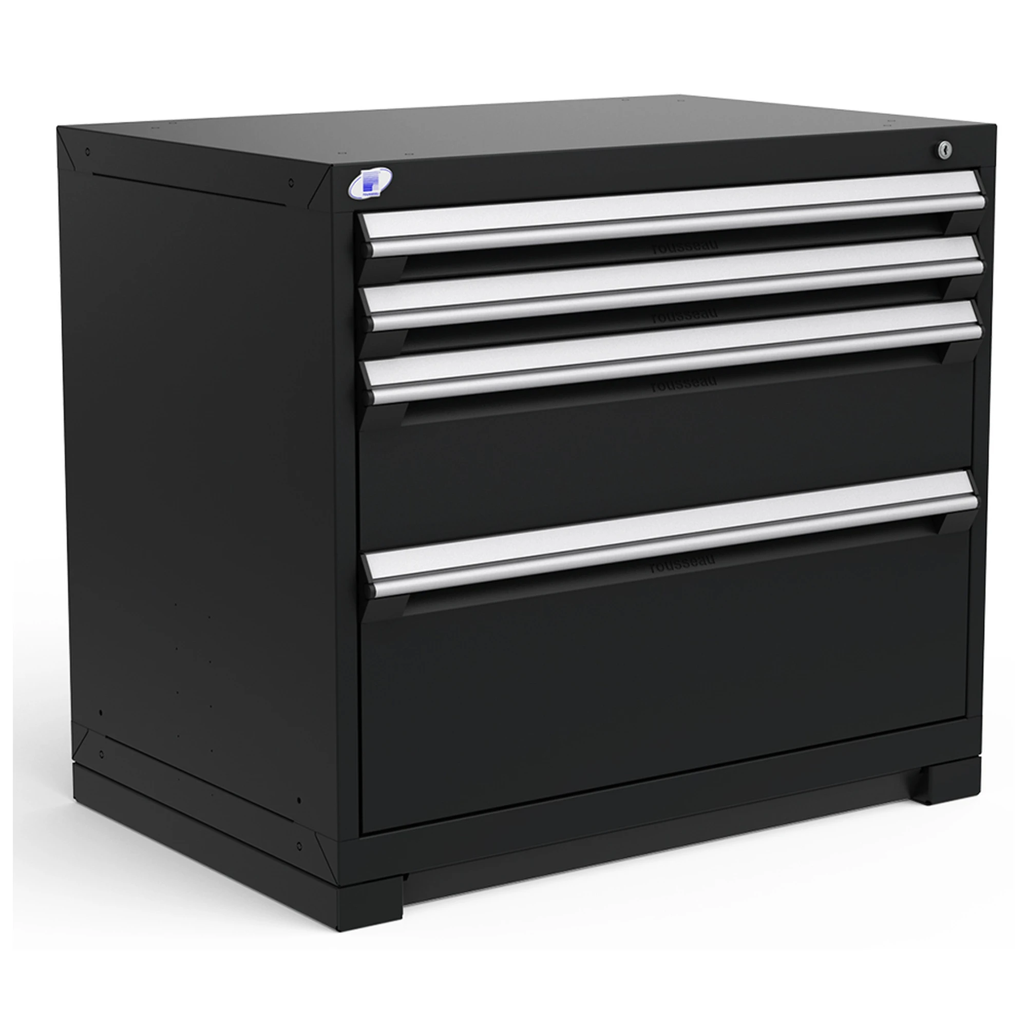 4-Drawer Heavy-Duty Modular Cabinet, 36"W x 24"D x 32"H - Without Dividers - Glossy Carbon Black
