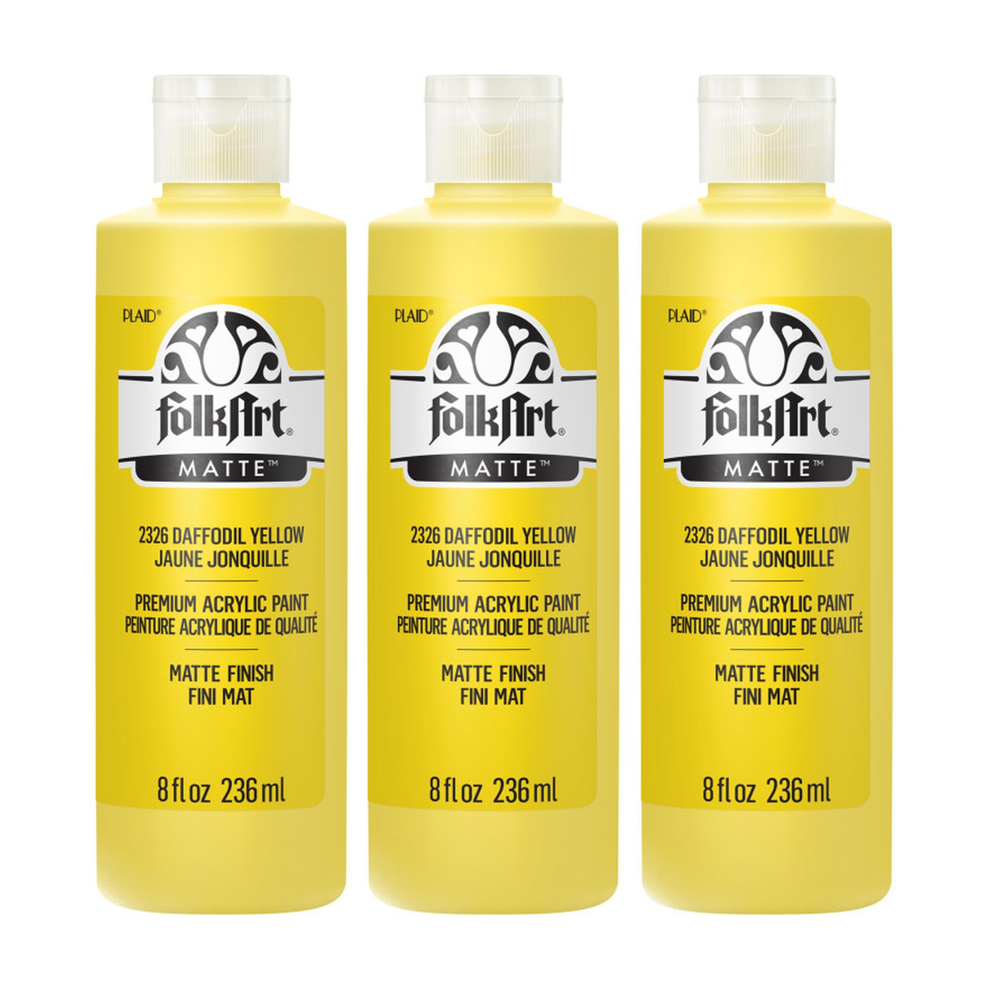 Matte Acrylic Paint, Daffodil Yellow, 8 oz., Pack of 3