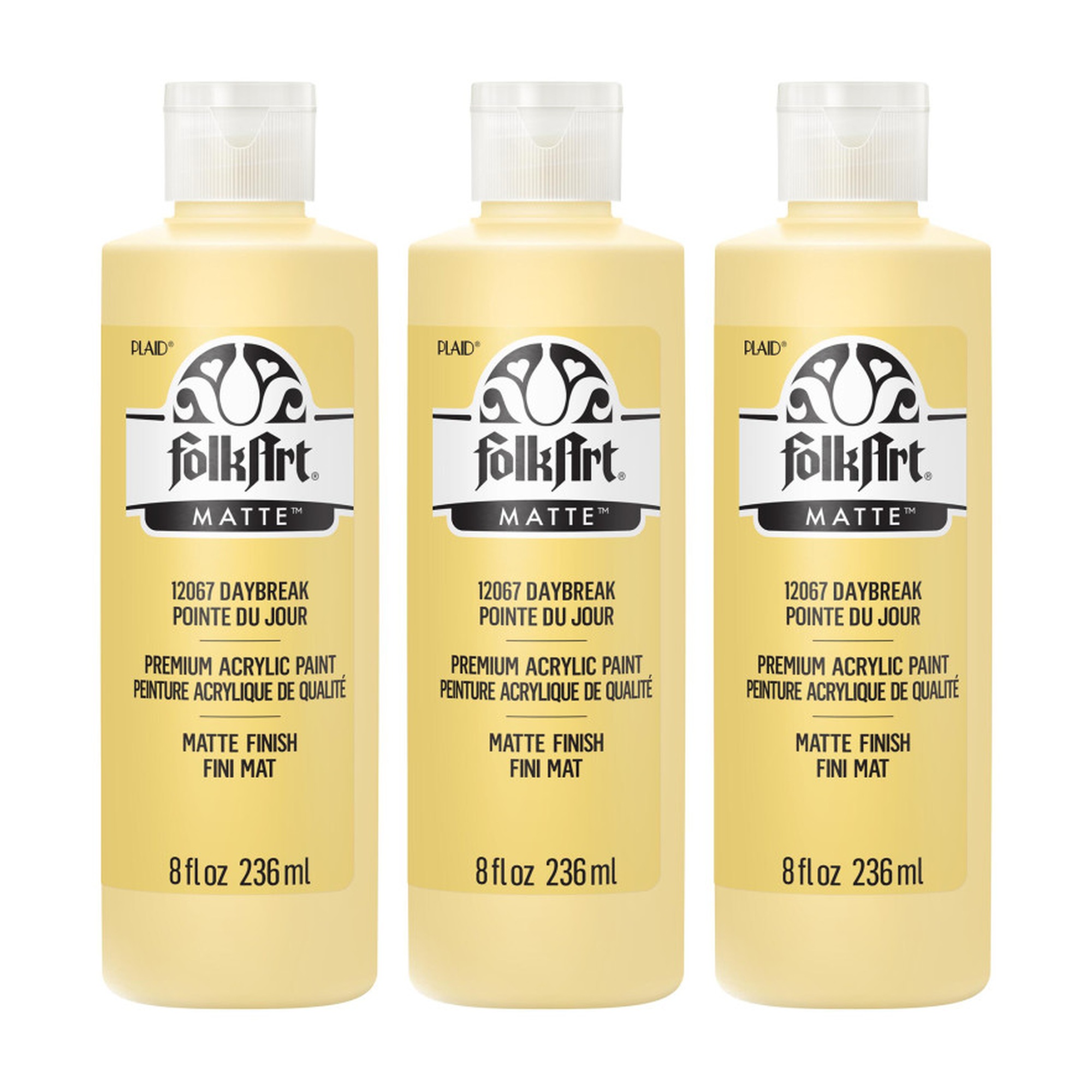 Matte Acrylic Craft Paint, Daybreak, 8 oz Bottles, Pack of 3