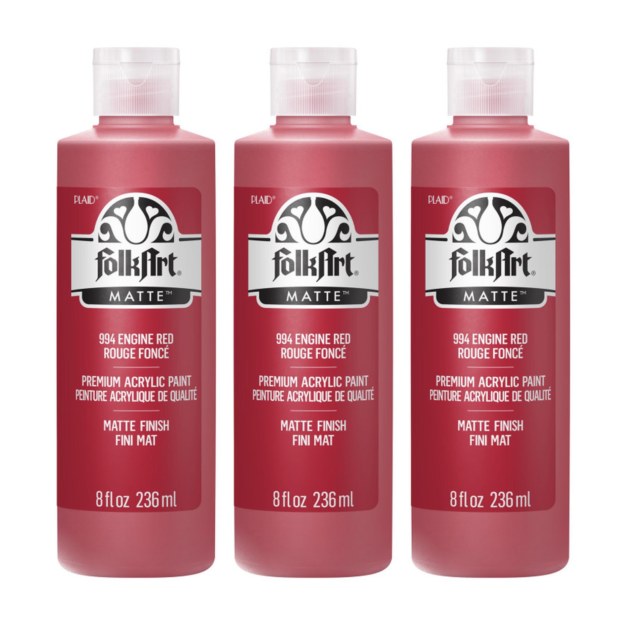 Matte Acrylic Craft Paint, Engine Red, 8 oz Bottles, Pack of 3