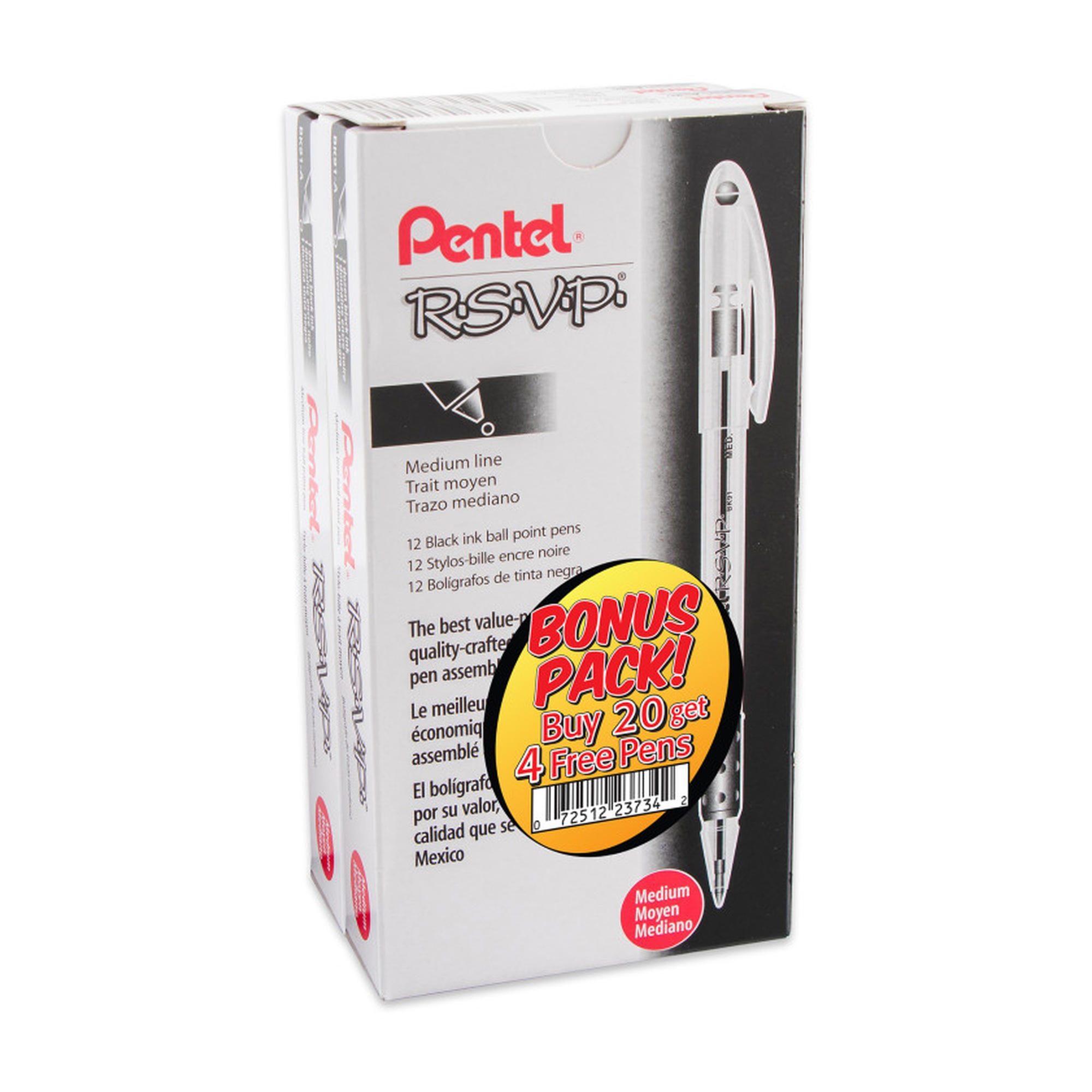Medium Point Black Ink Ballpoint Pens, 24-Pack