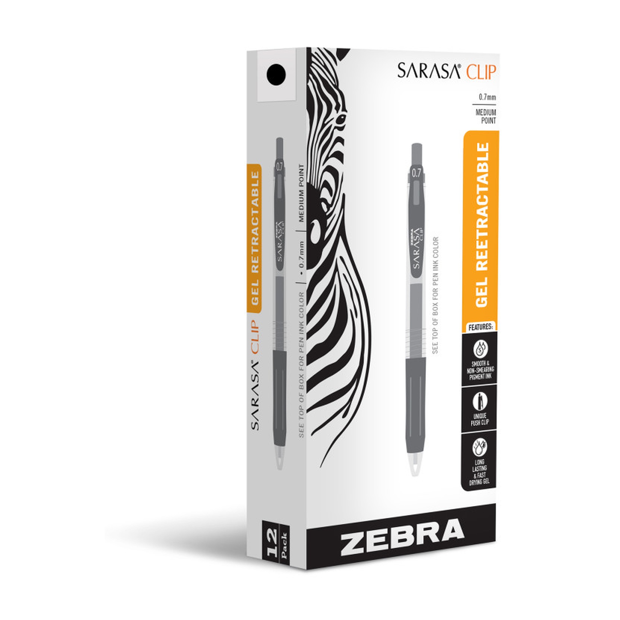 Retractable Black Gel Pens, 0.7 mm, 12-Pack