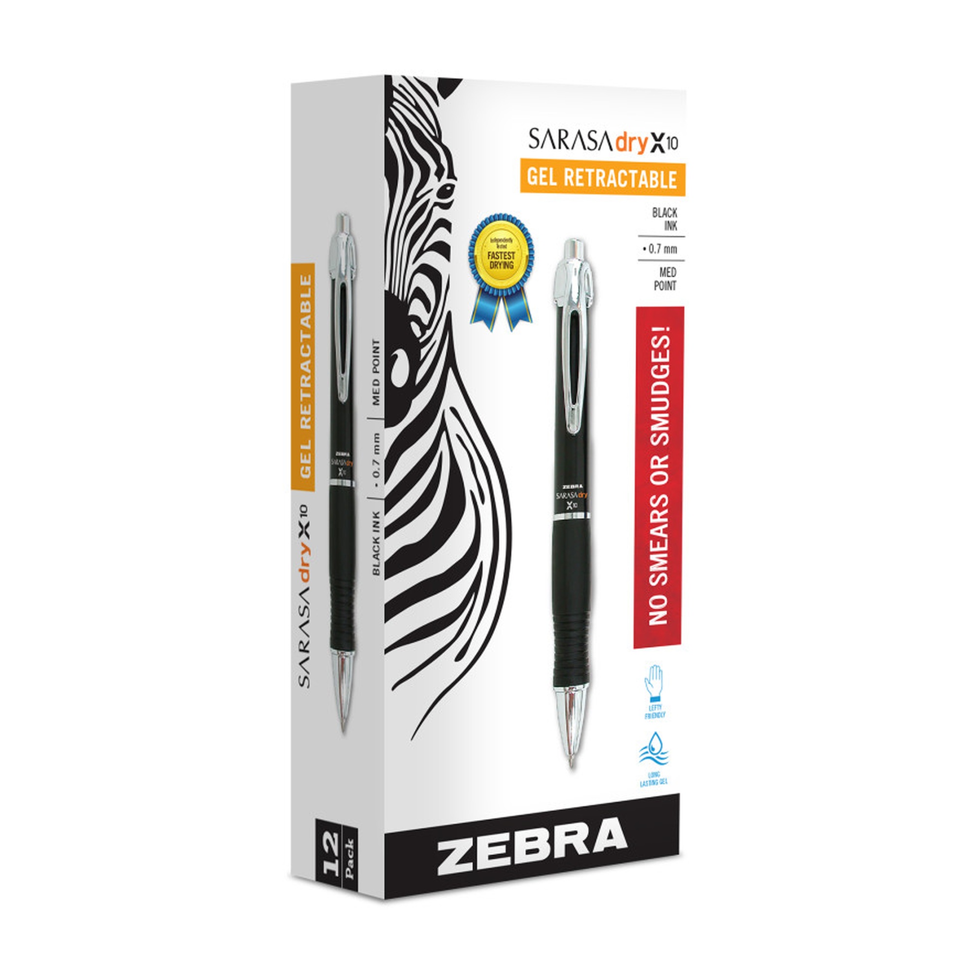 Sarasa Dry X10 Retractable Gel Pens, 0.7 mm, Black, 12-Pack