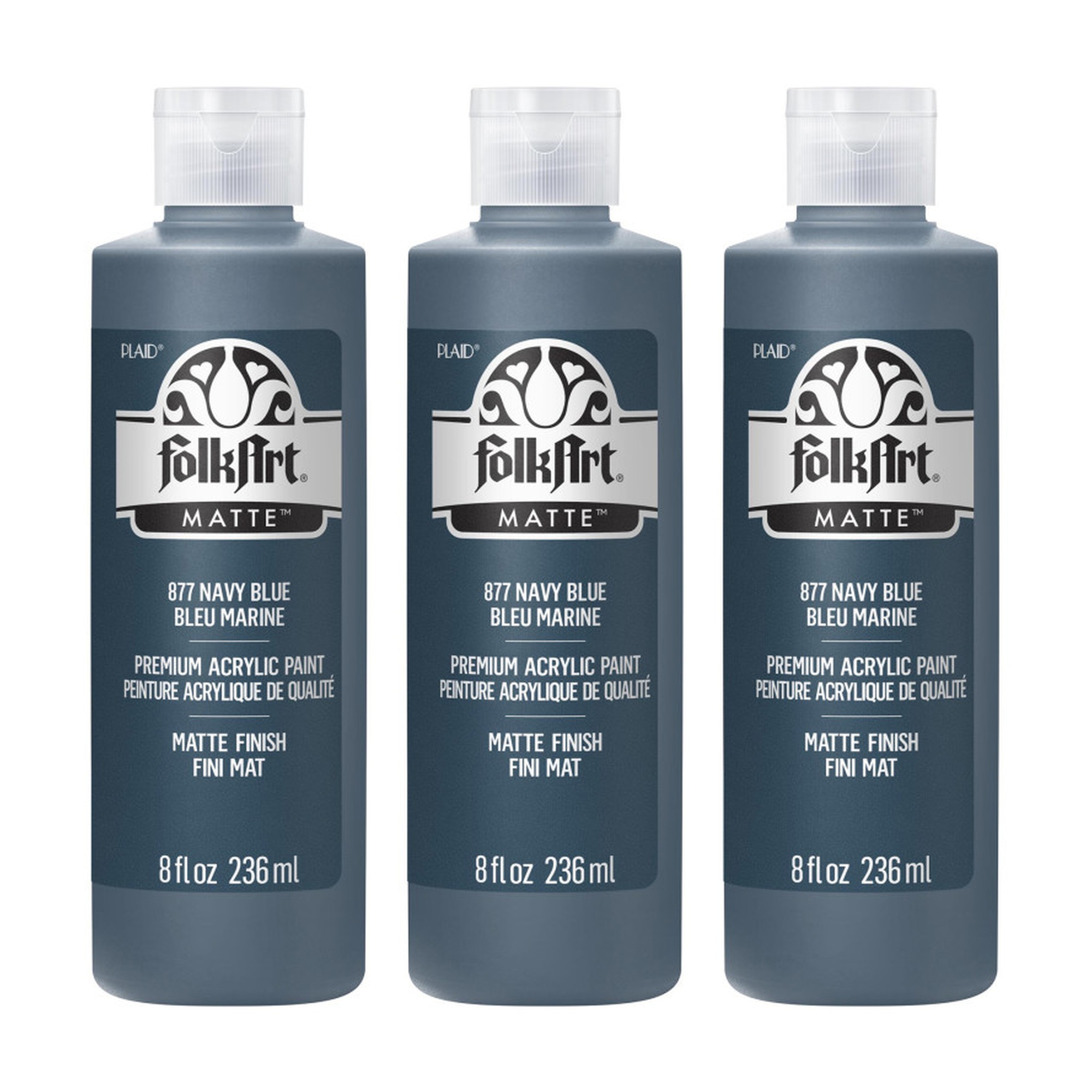 Matte Acrylic Paint, Navy Blue, 8 oz., Pack of 3