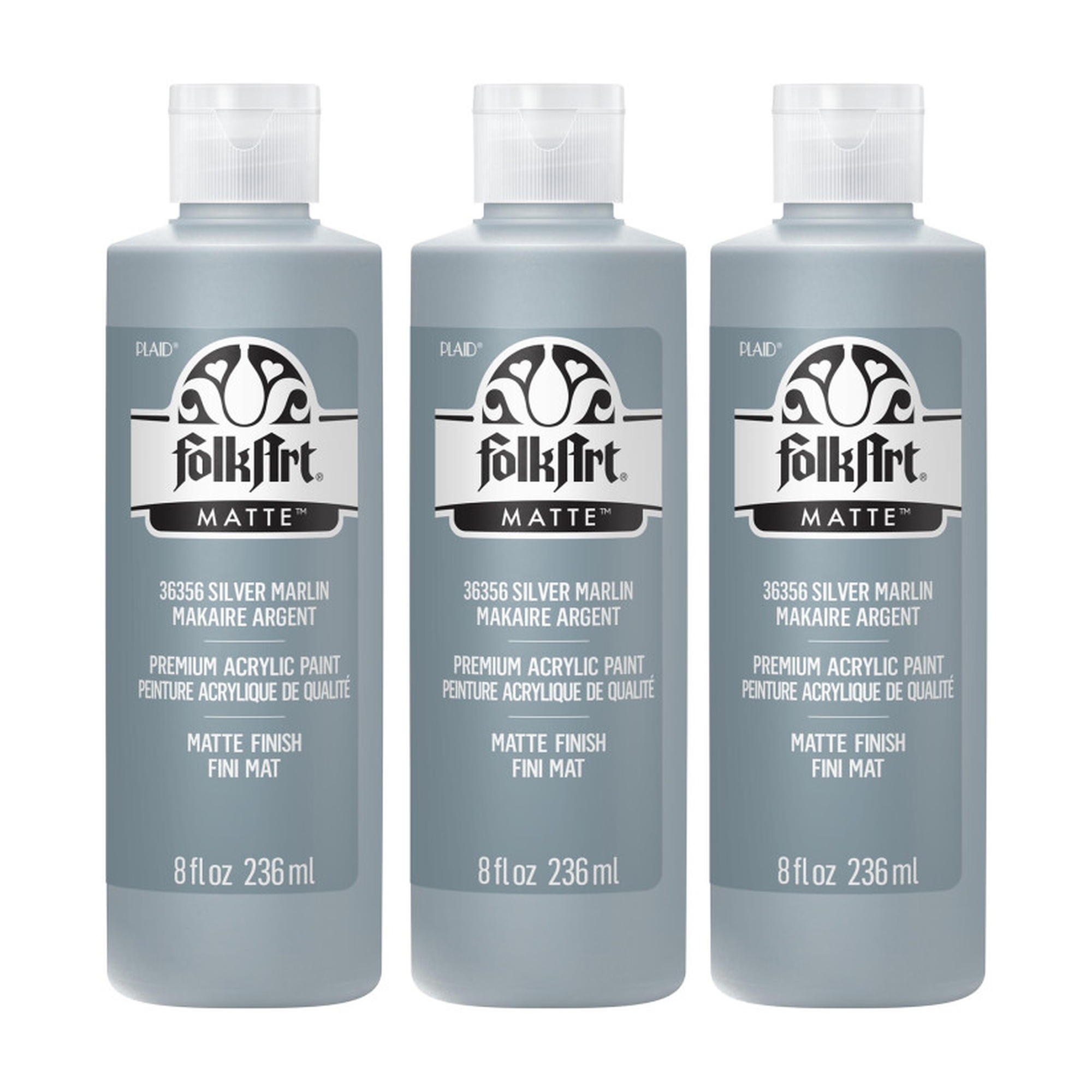 Matte Acrylic Craft Paint, Silver Marlin, 8 oz., Pack of 3