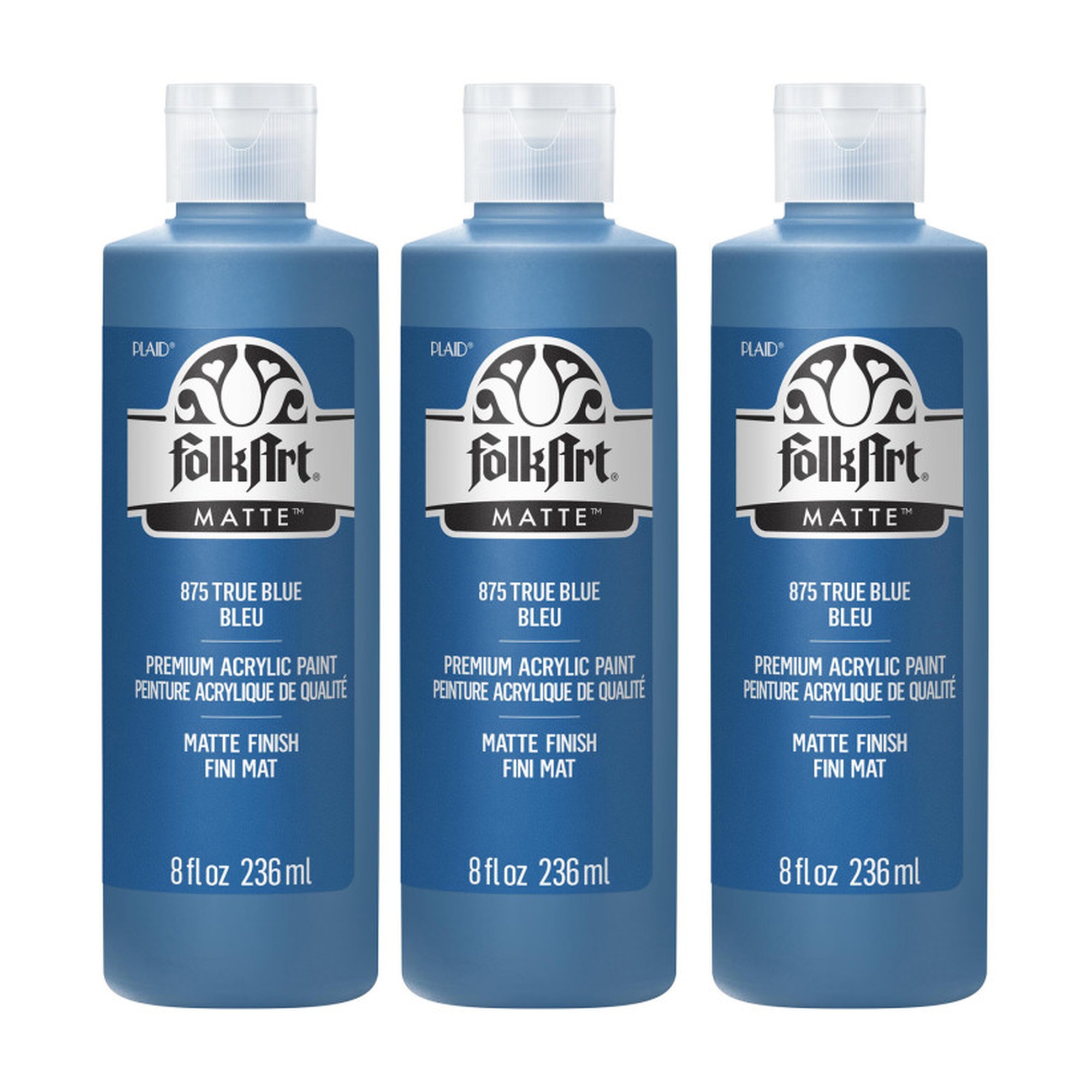 Matte Acrylic Craft Paint, True Blue, 8 oz., 3-Pack