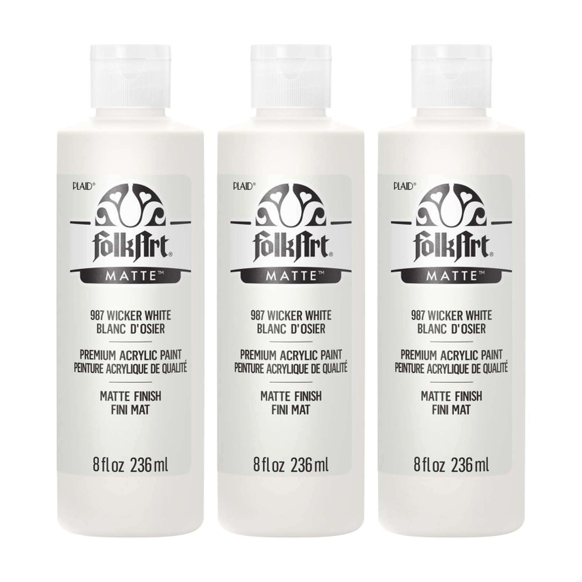 Matte Acrylic Paint, Wicker White, 8 oz Bottles, Pack of 3