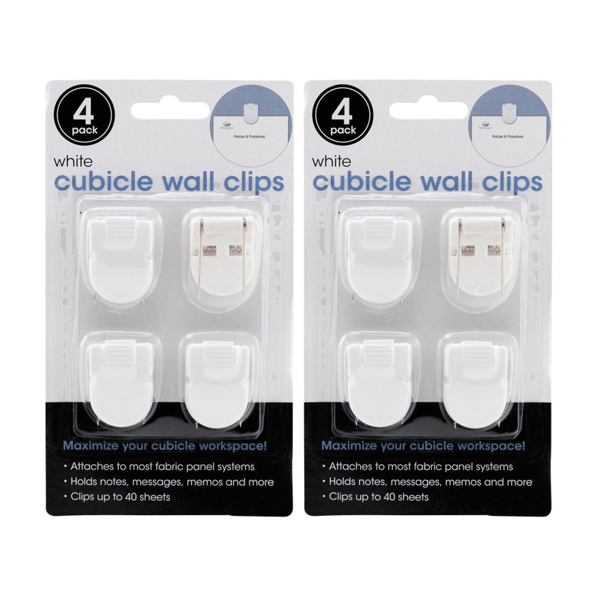 White Fabric Panel Wall Clips, 40-Sheet Capacity, 8 Clips
