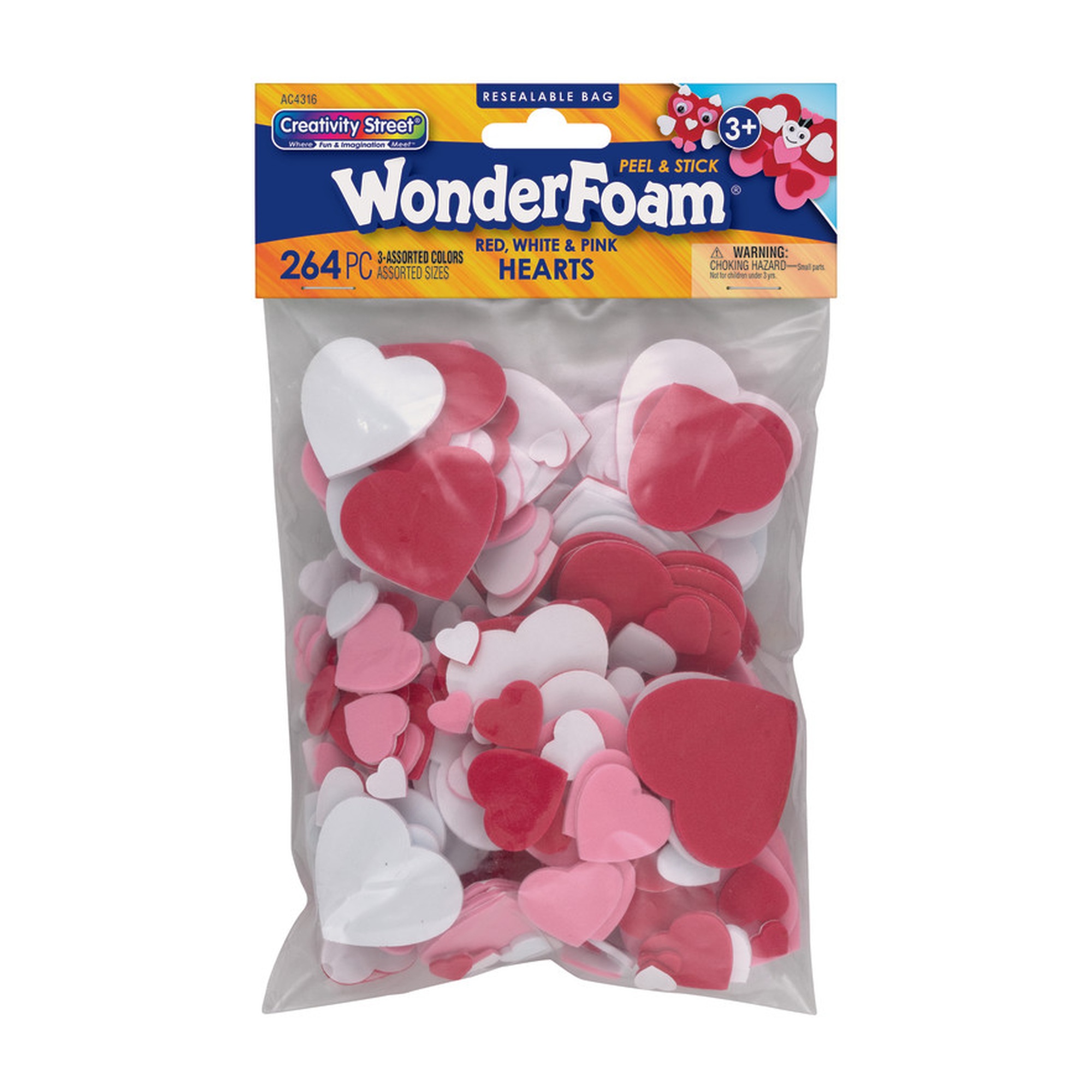 Peel-and-Stick Foam Hearts, Assorted Colors and Sizes, 264 Pieces