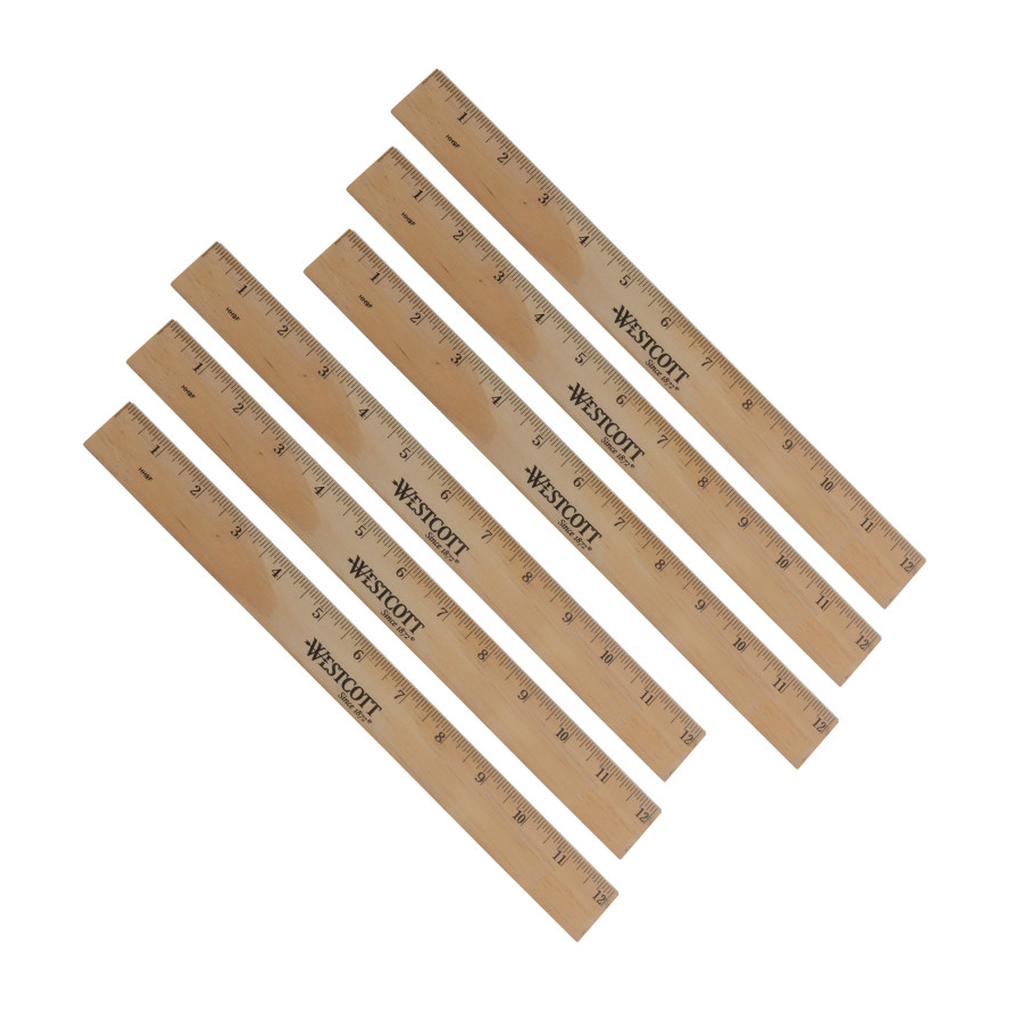 12-Inch Wood Ruler with Metal Edge, Metric and 1/16-Inch Scales, 6-Pack