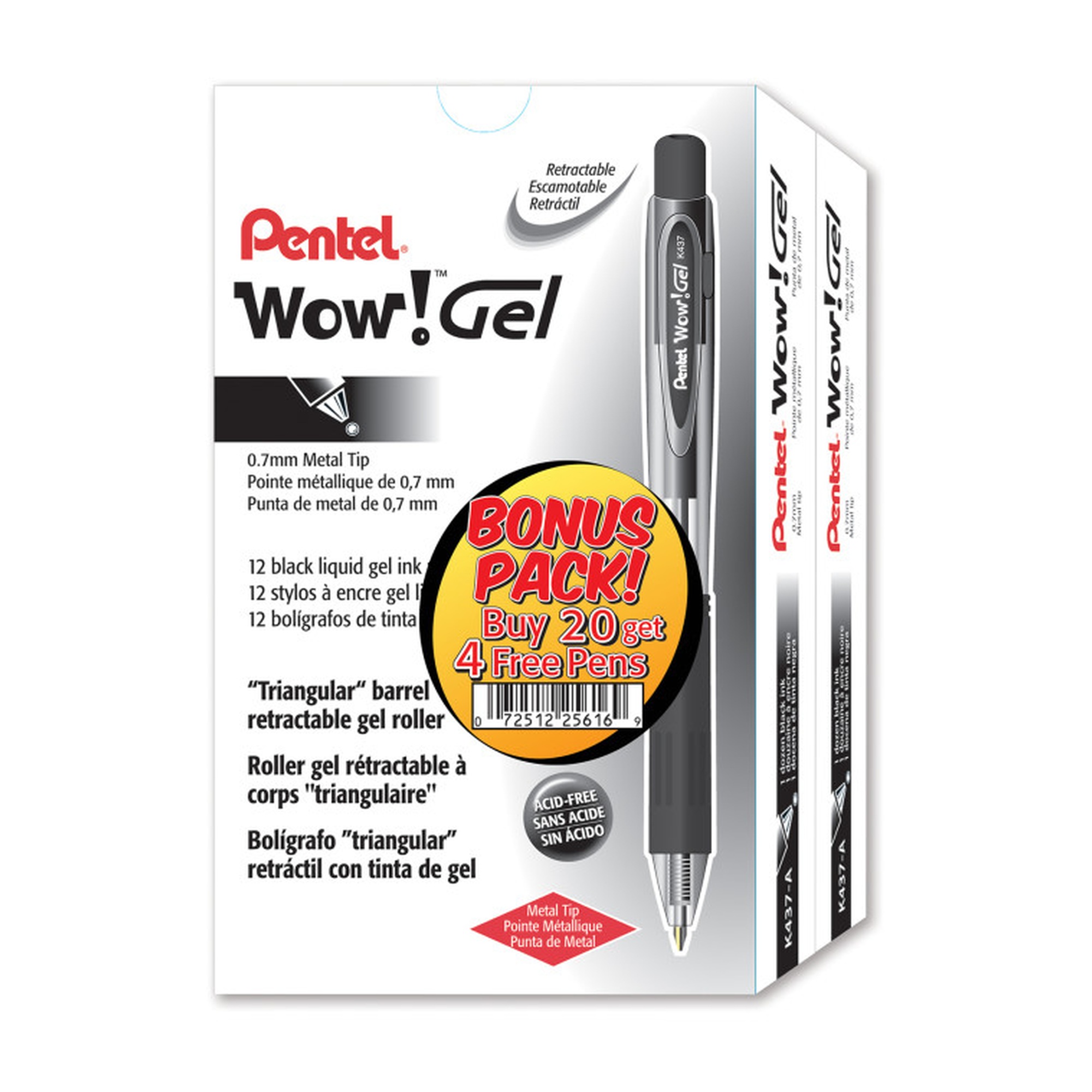 Retractable Black Gel Pens with Triangular Grip, 0.7 mm, 24-Pack
