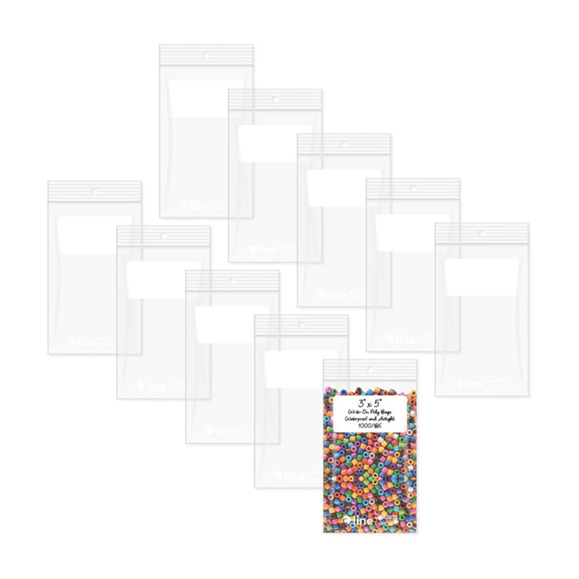 Clear Write-On Poly Zip Bags, 3 x 5 in., 1,000-Pack