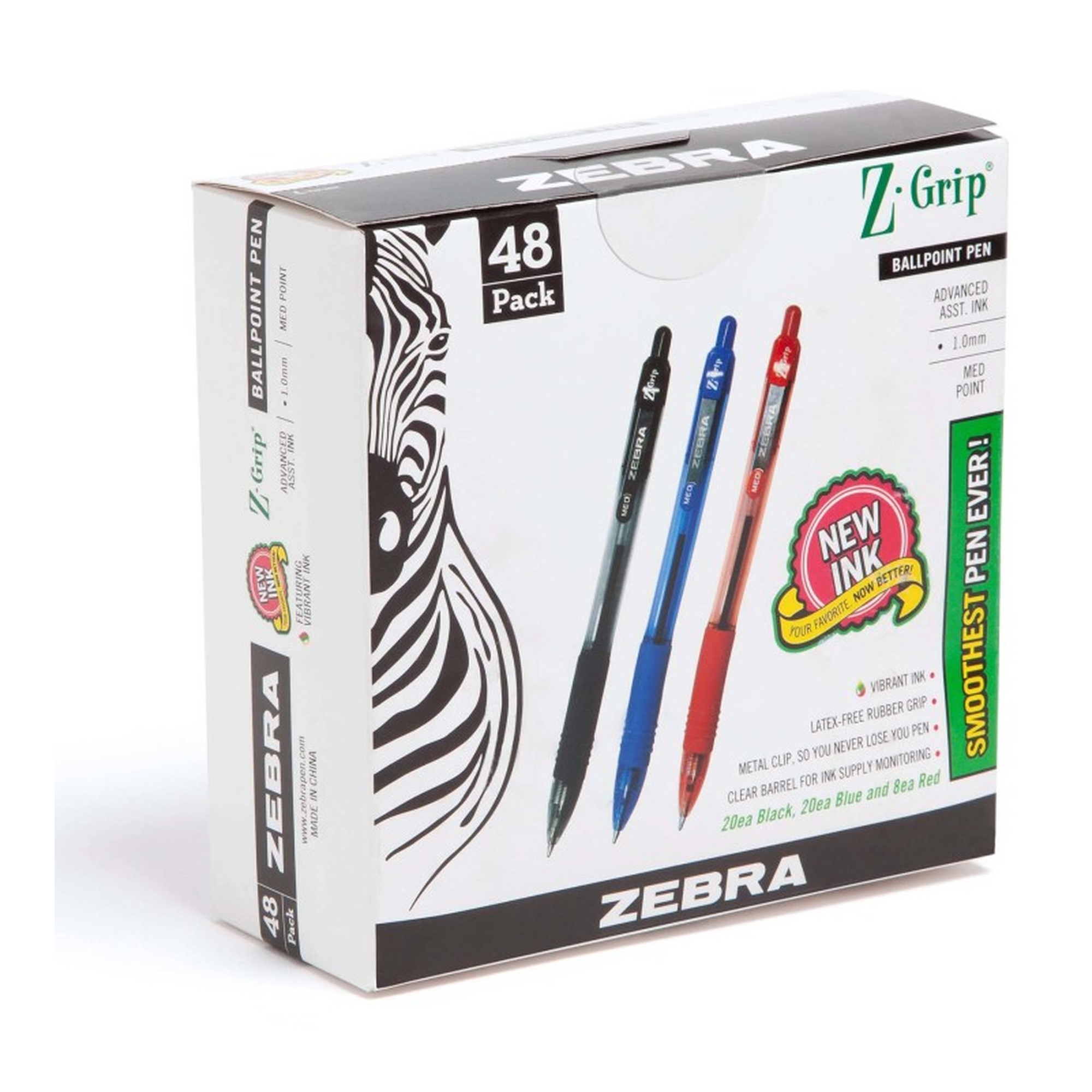 Retractable Ballpoint Pens, 1.0 mm, Assorted, 48-Pack