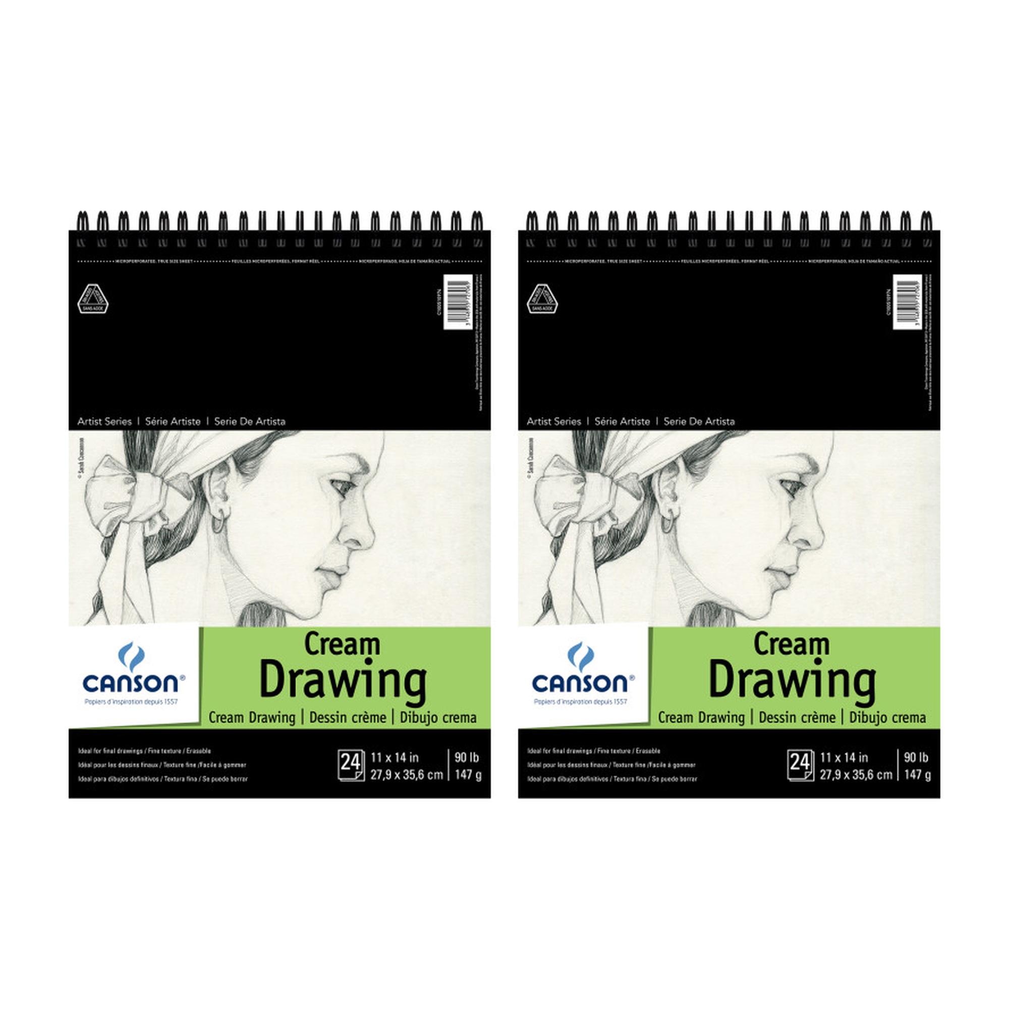 Cream Tone Top-Wire Drawing Pad, 11 x 14 in., 24 Sheets, 2-Pack