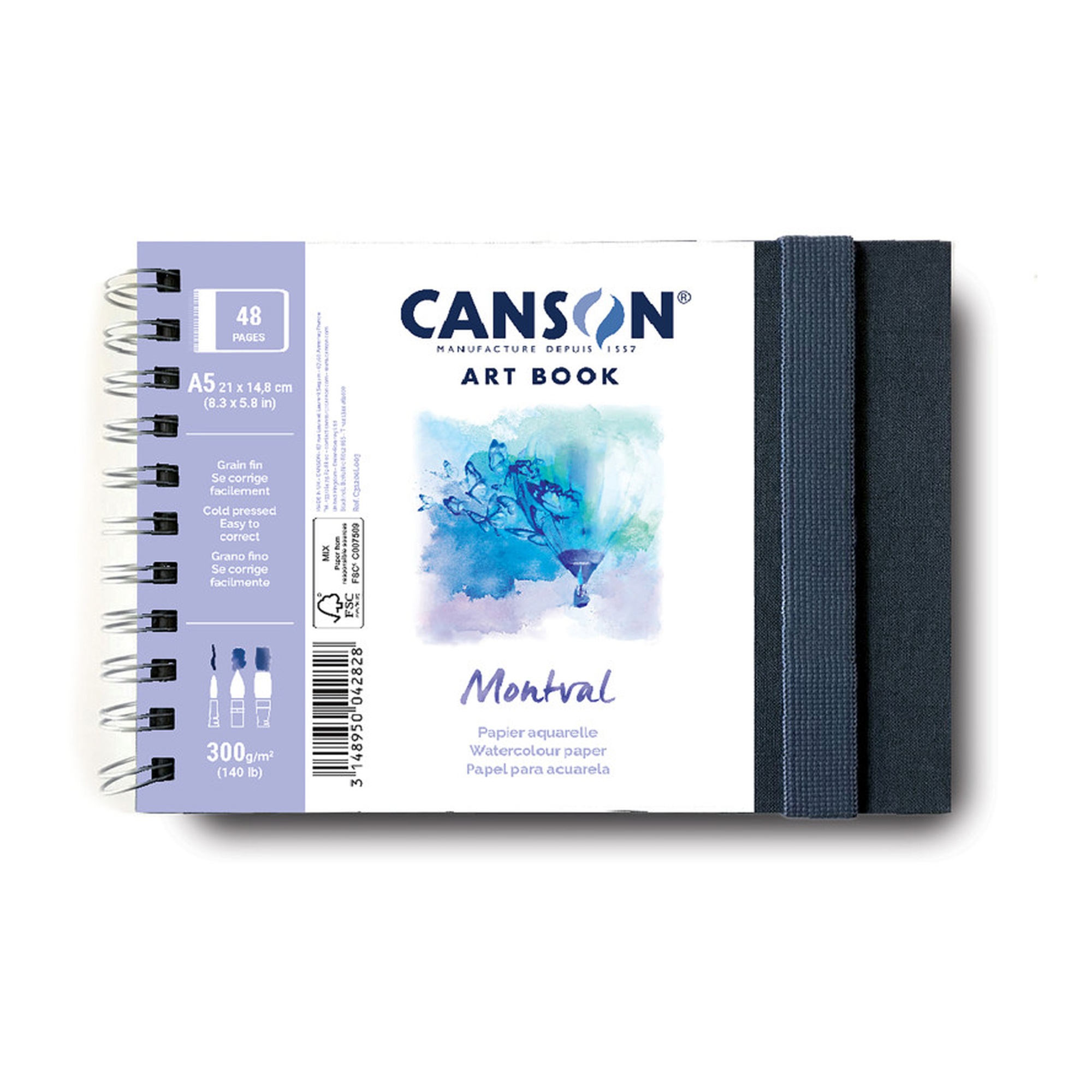 Montval Watercolor Art Book with Fabric Cover, 48 Sheets