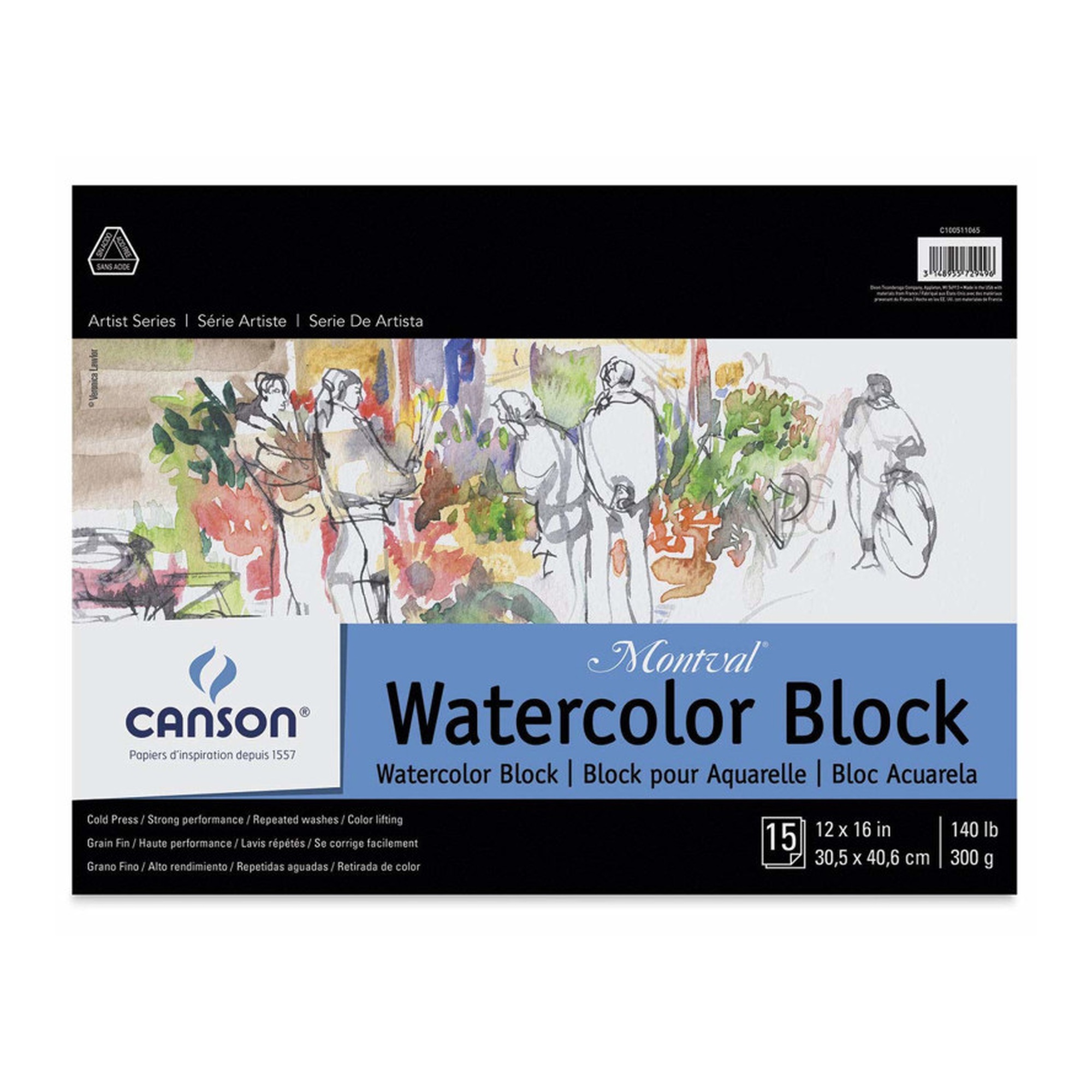 Artist Watercolor Paper Block with Foldover Binding, 12 x 16 Inches, 15 Sheets
