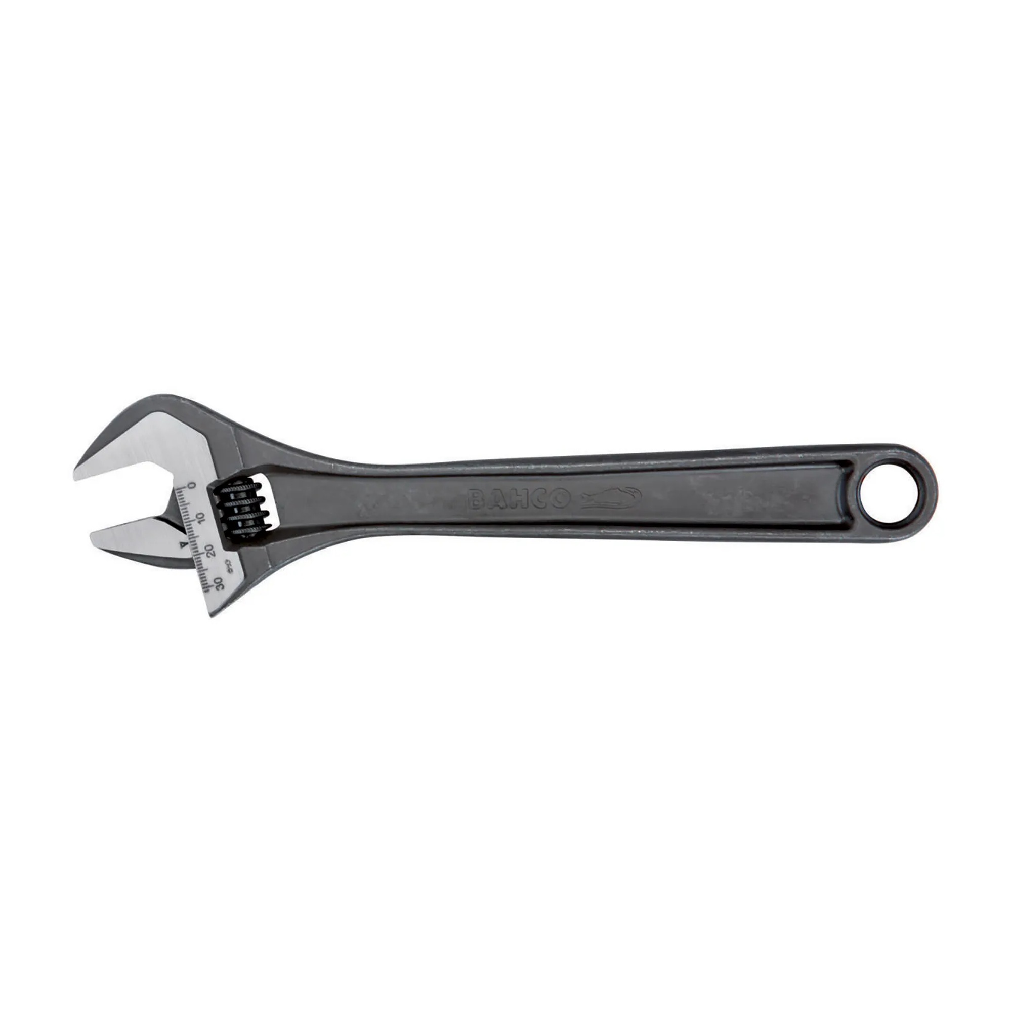 15-inch black adjustable wrench with tapered jaws and phosphate finish