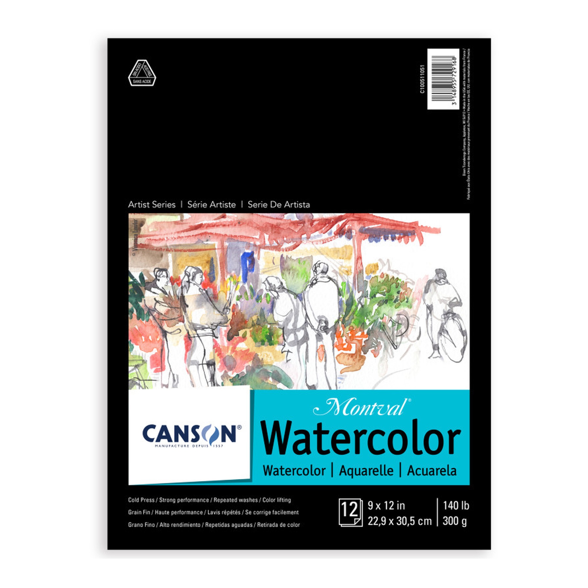 Artist Watercolor Pad with Foldover Binding, 9 x 12 in., 12 Sheets