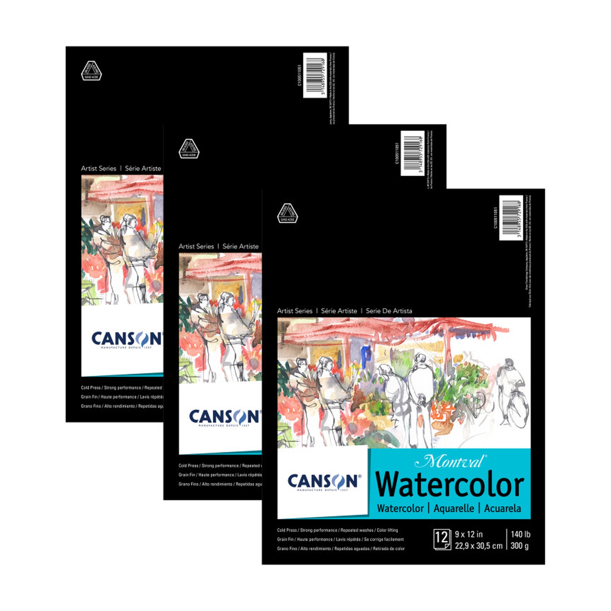 Artist Series Watercolor Pad, 9 x 12 in., 12 Sheets, Pack of 3
