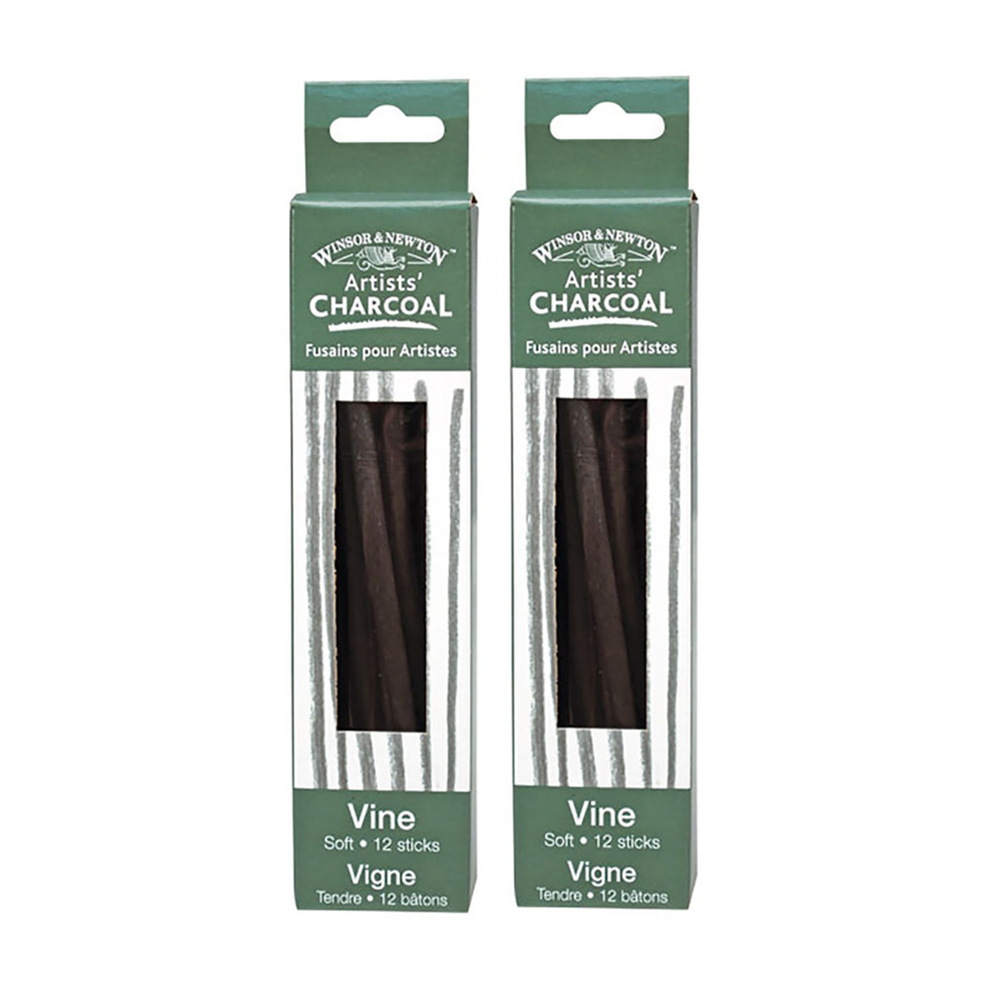 Soft Vine Charcoal Sticks, 12 per Box, 2 Boxes