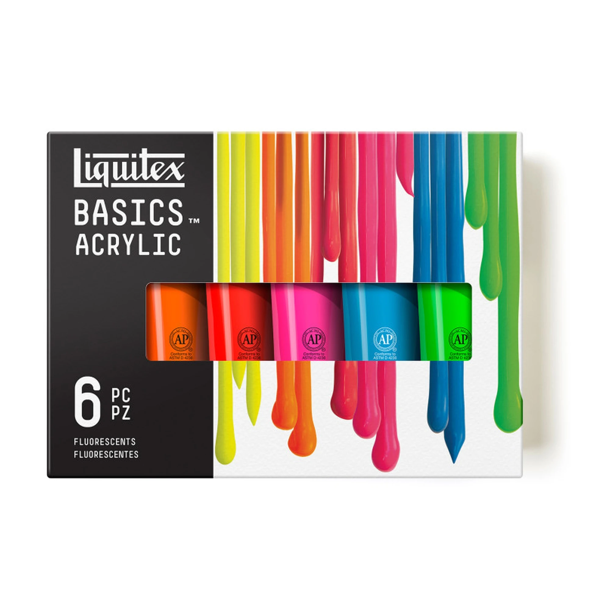 Fluorescent Acrylic Paint Set, 6 Tubes, 118 mL Each