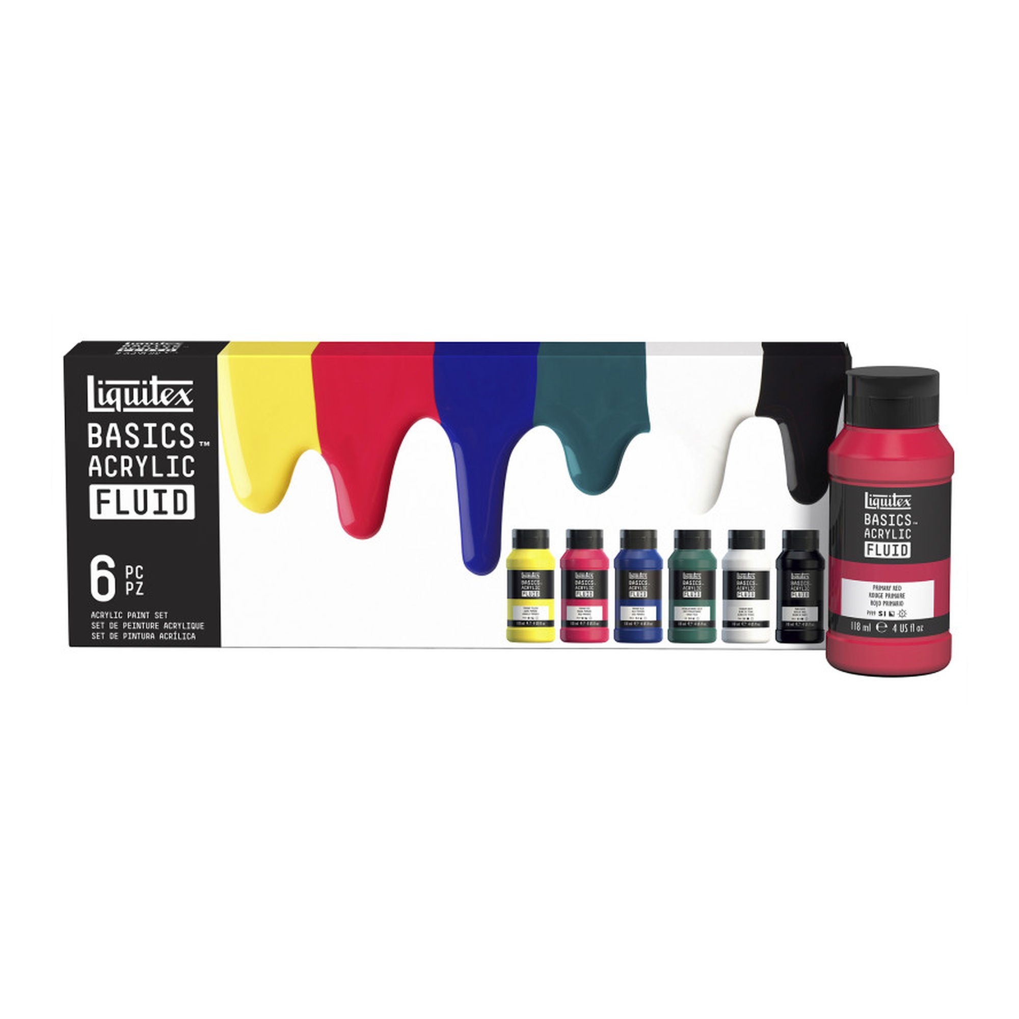 Basics Fluid Acrylic Paint Set, Assorted Colors, 118 mL Bottles, 6-Pack