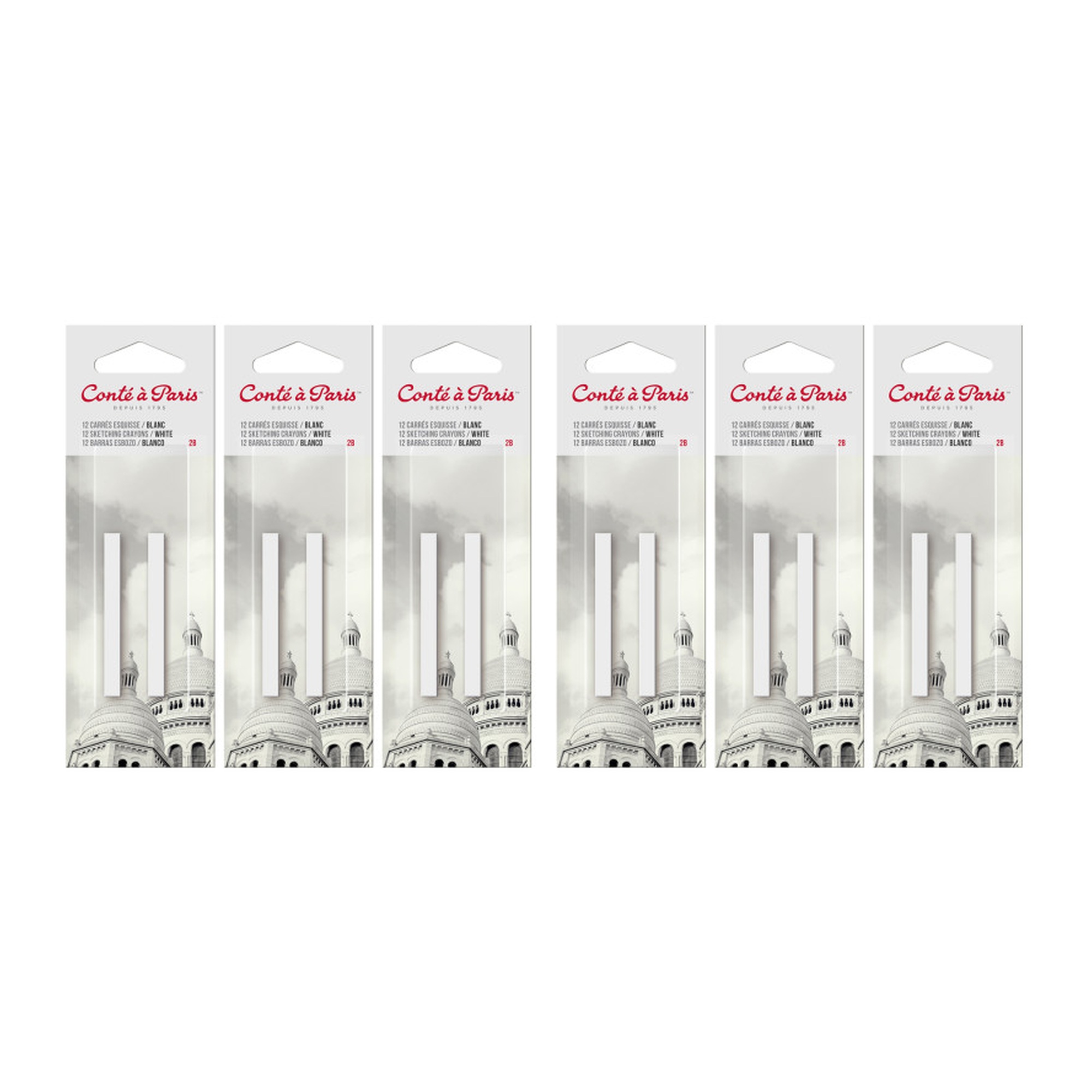 White 2B Square Sketching Pastel Crayons, 2 Count Packs, Case of 6