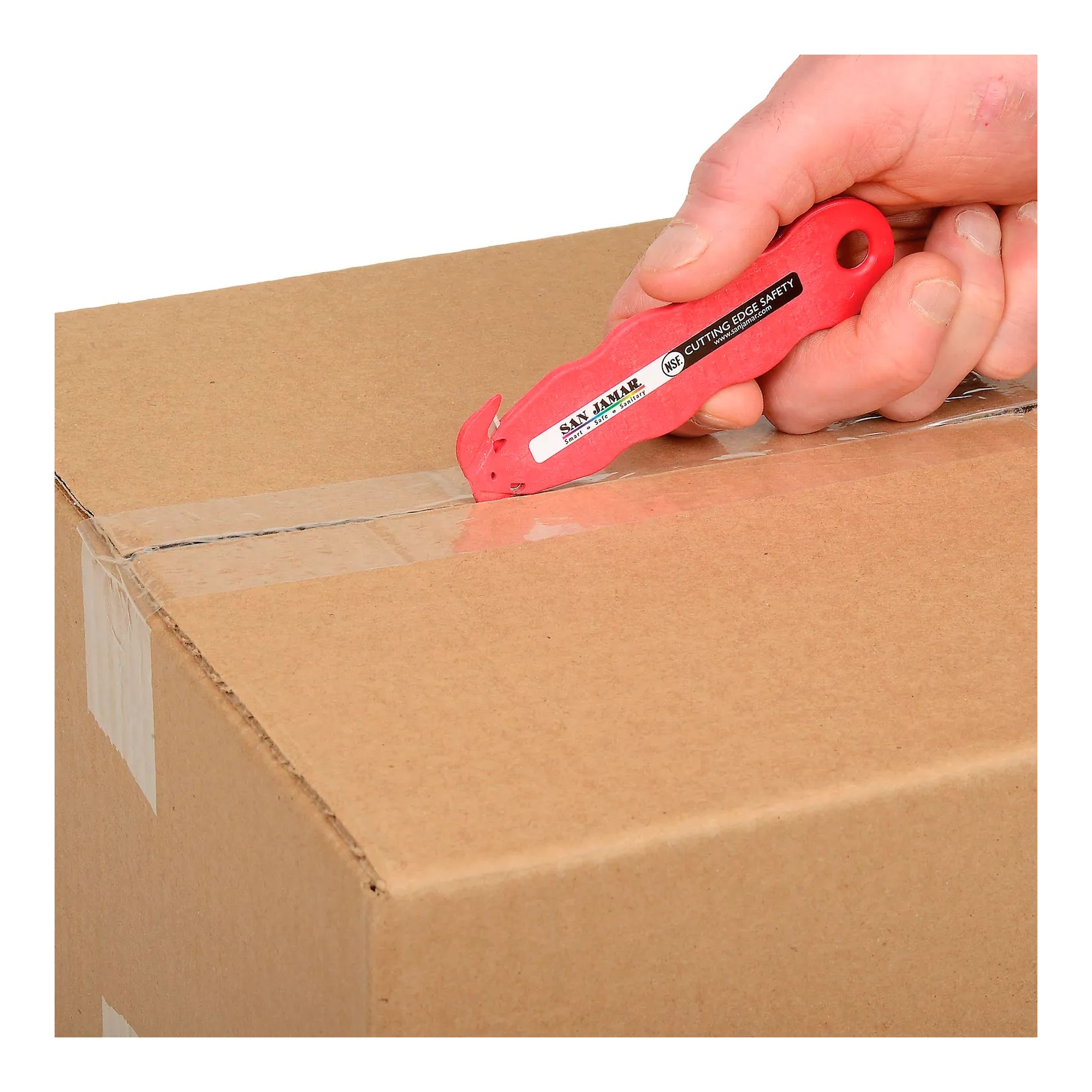 Red recessed-blade box cutter