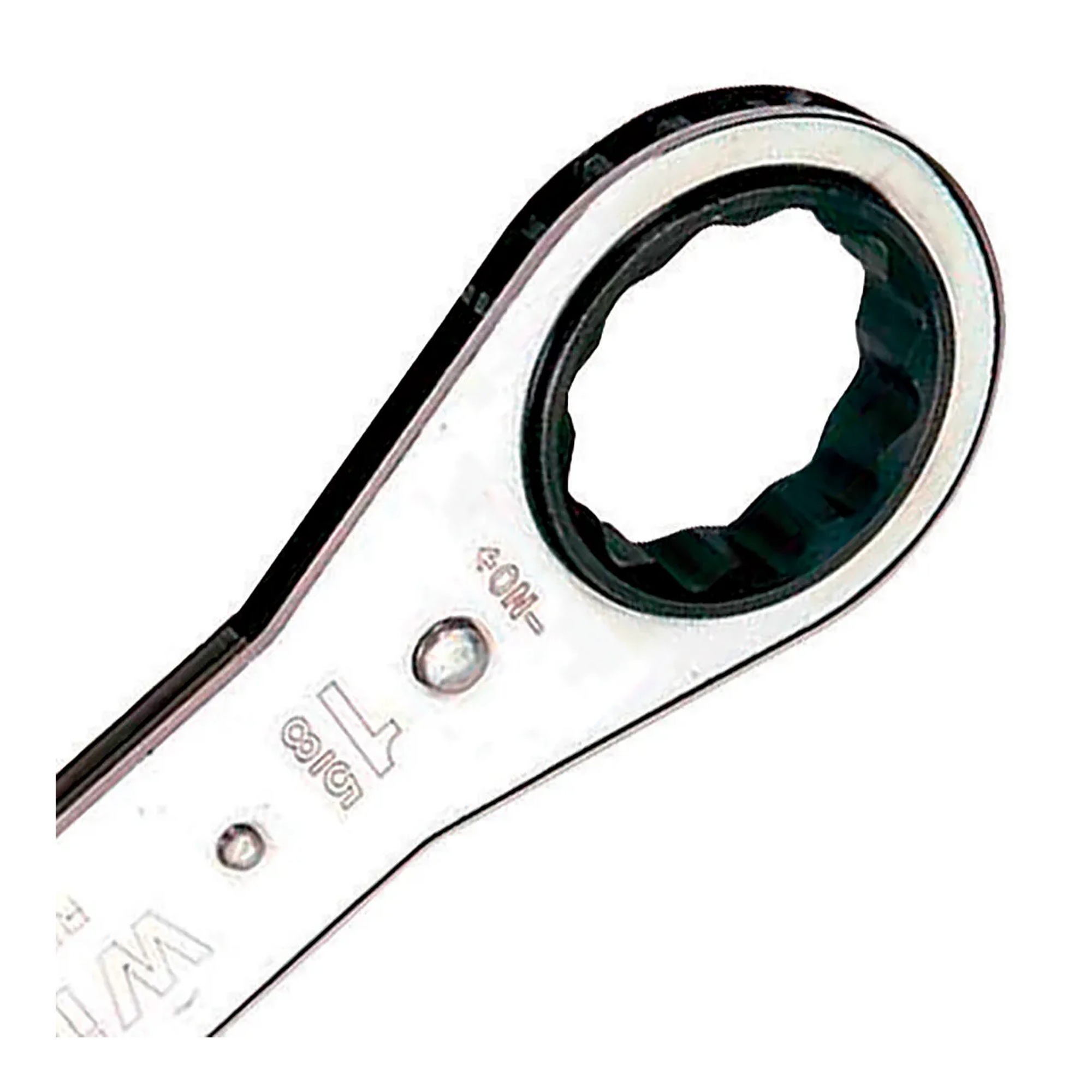 Silver single-head 12-point ratcheting box wrench with 1-3/4 inch opening