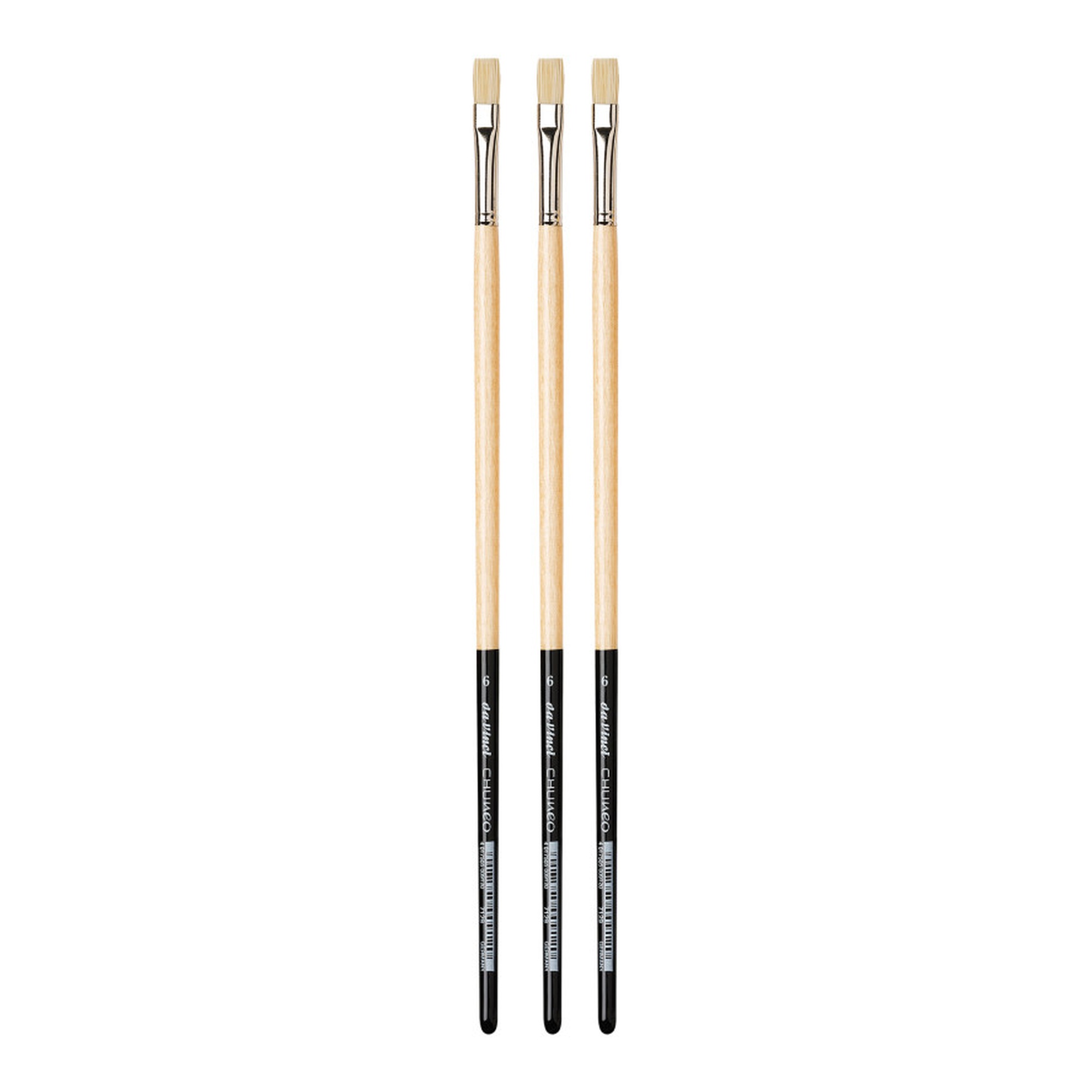 Synthetic Hog Bristle Flat Oil Paint Brushes, Size 6, 3-Pack