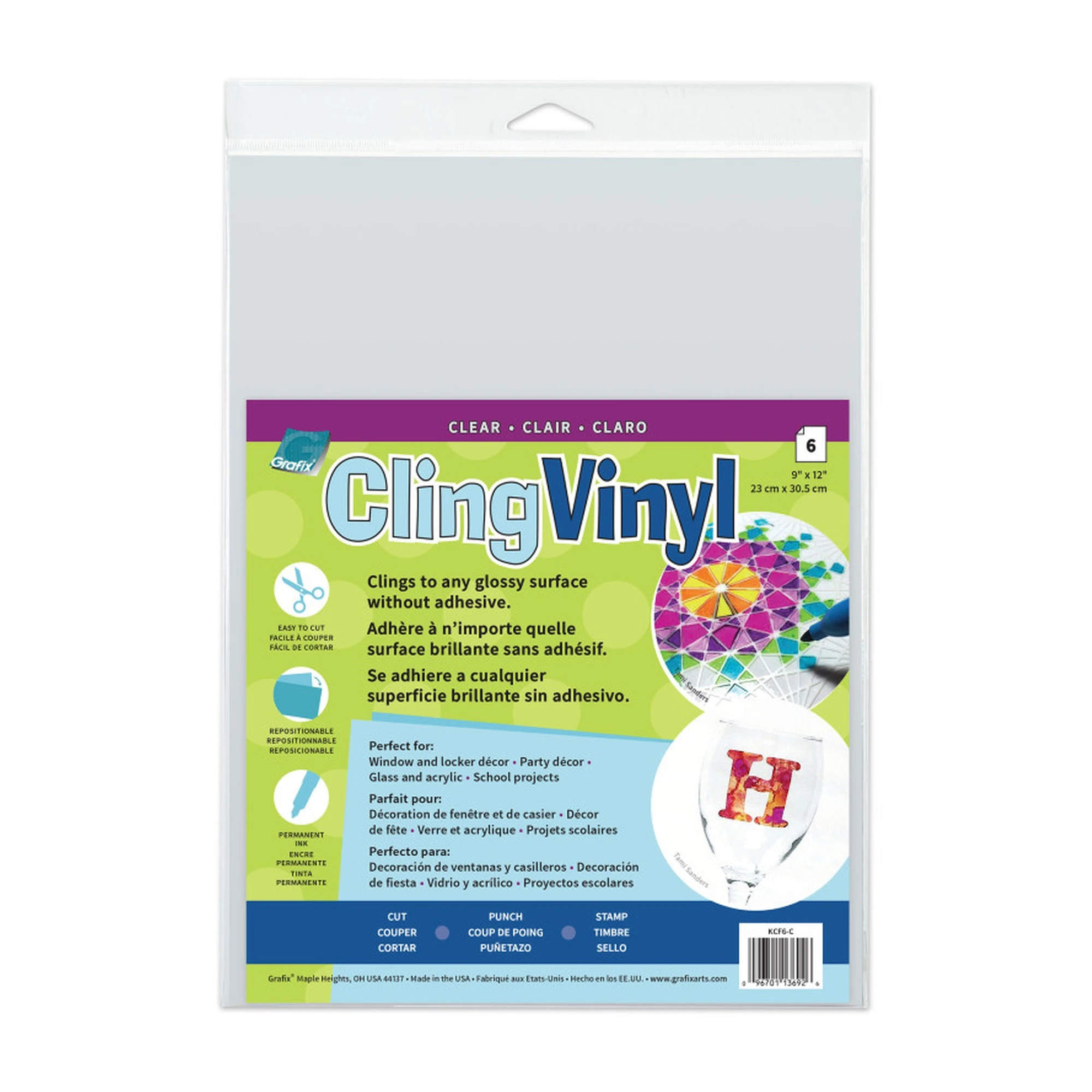 Clear Static Cling Vinyl Film Sheets, 9 x 12 in., 6-Pack
