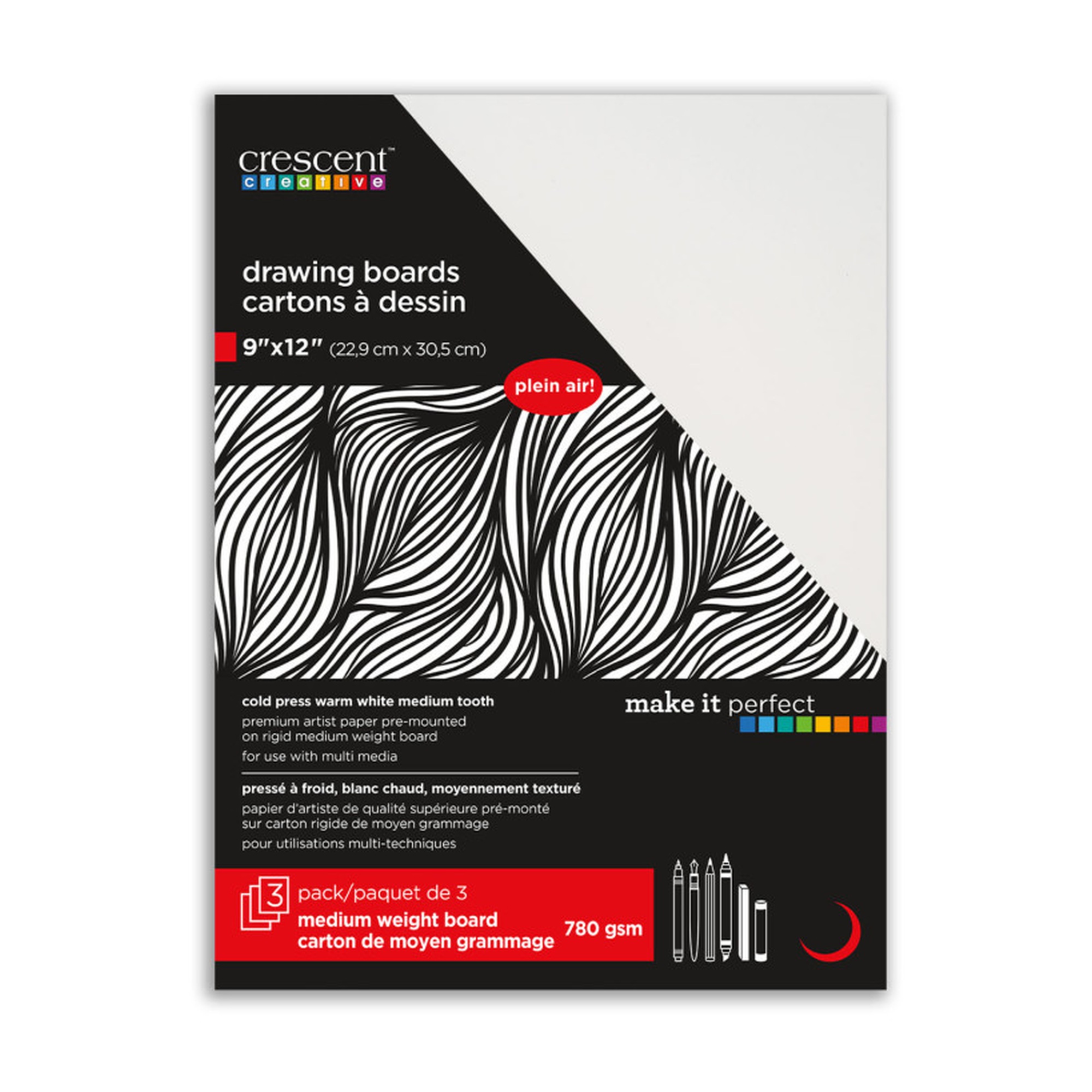 Cold Press Illustration Board, White, 9 x 12 in, 3-Pack