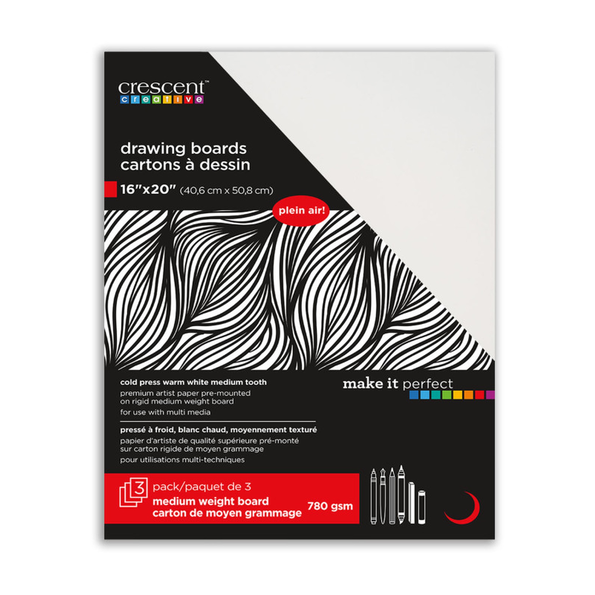 Cold Press Watercolor Boards, 16 x 20 in., White, 3-Pack
