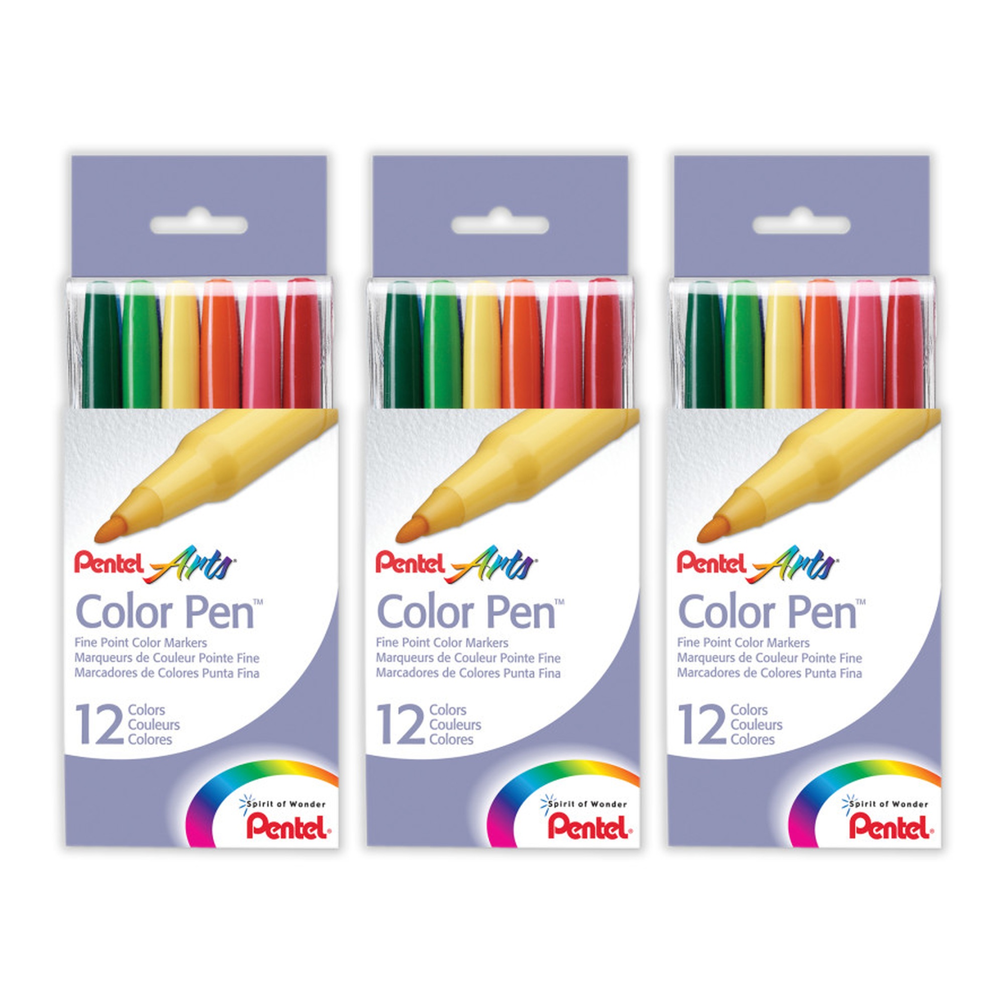 Fine Point Color Pen Sets, 12 Colors, Pack of 3