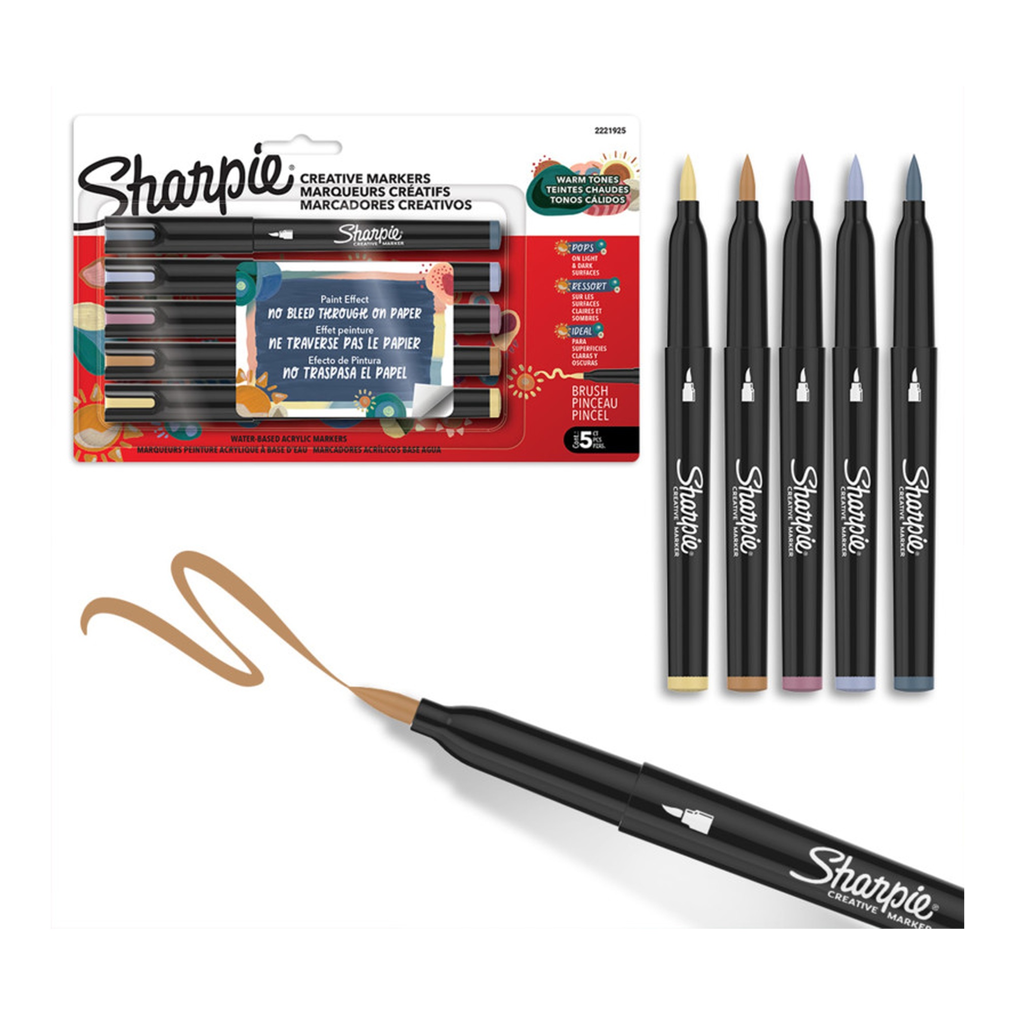 Warm Tone Acrylic Brush Tip Markers, 5-Pack