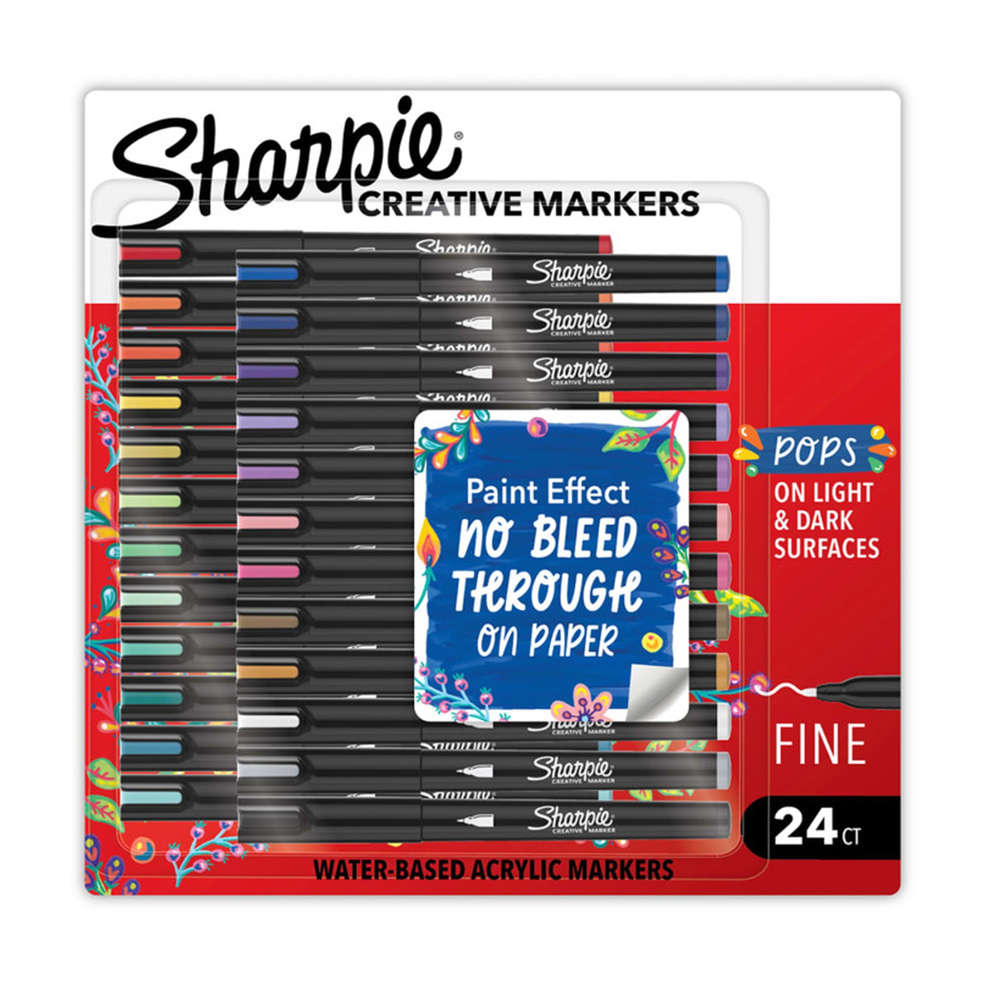 Creative Acrylic Markers, Fine Tip, Assorted Colors, 24 Count