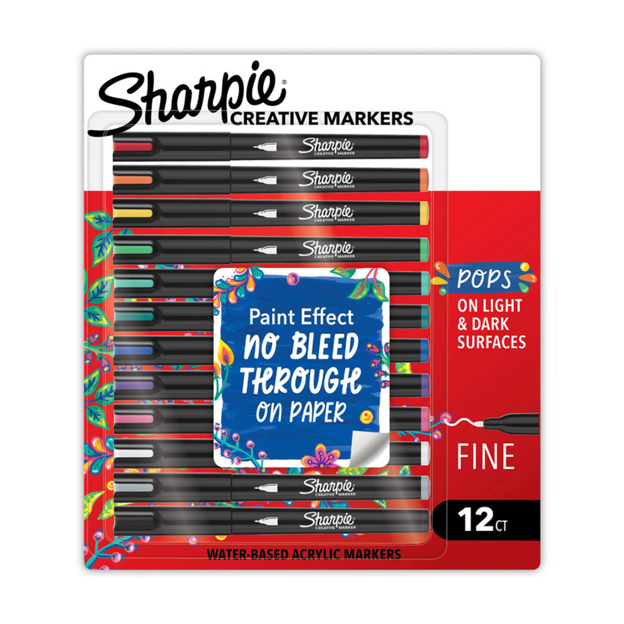 Creative Acrylic Markers, Fine Tip, Assorted Core Colors, 12-Pack
