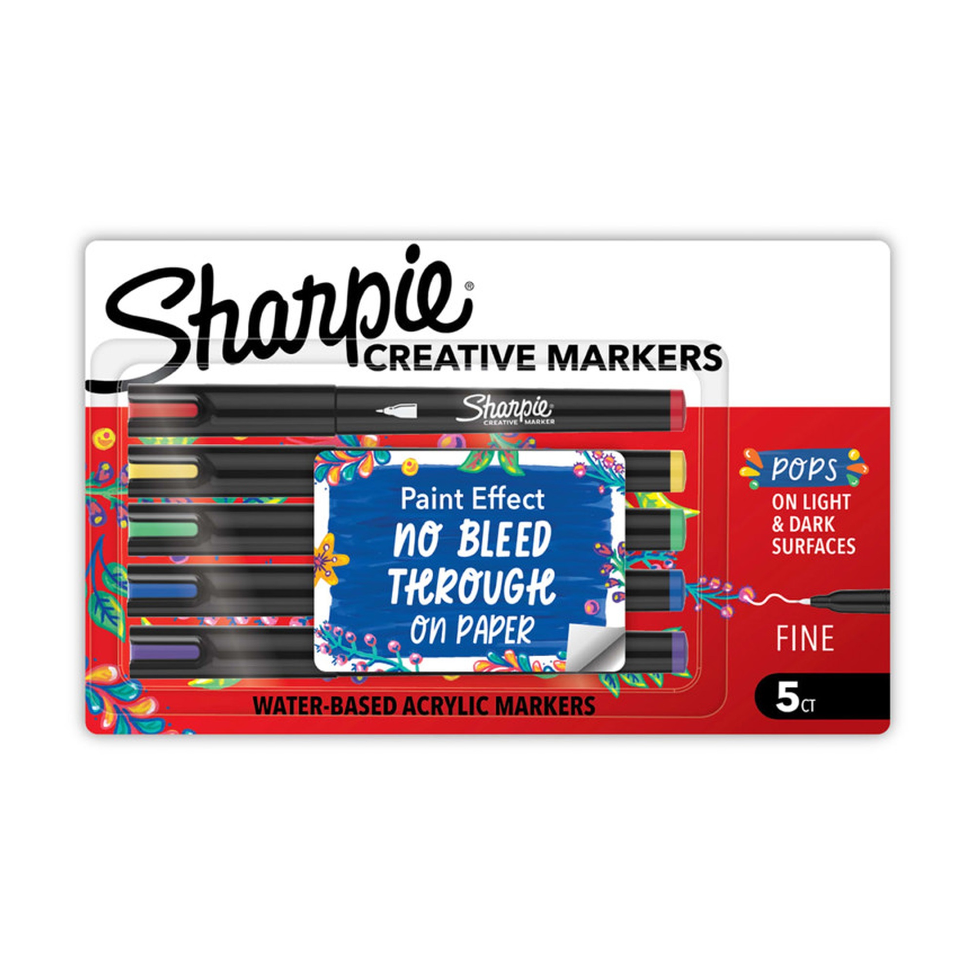 Creative Acrylic Markers, Fine Tip, Core Colors, 5-Pack