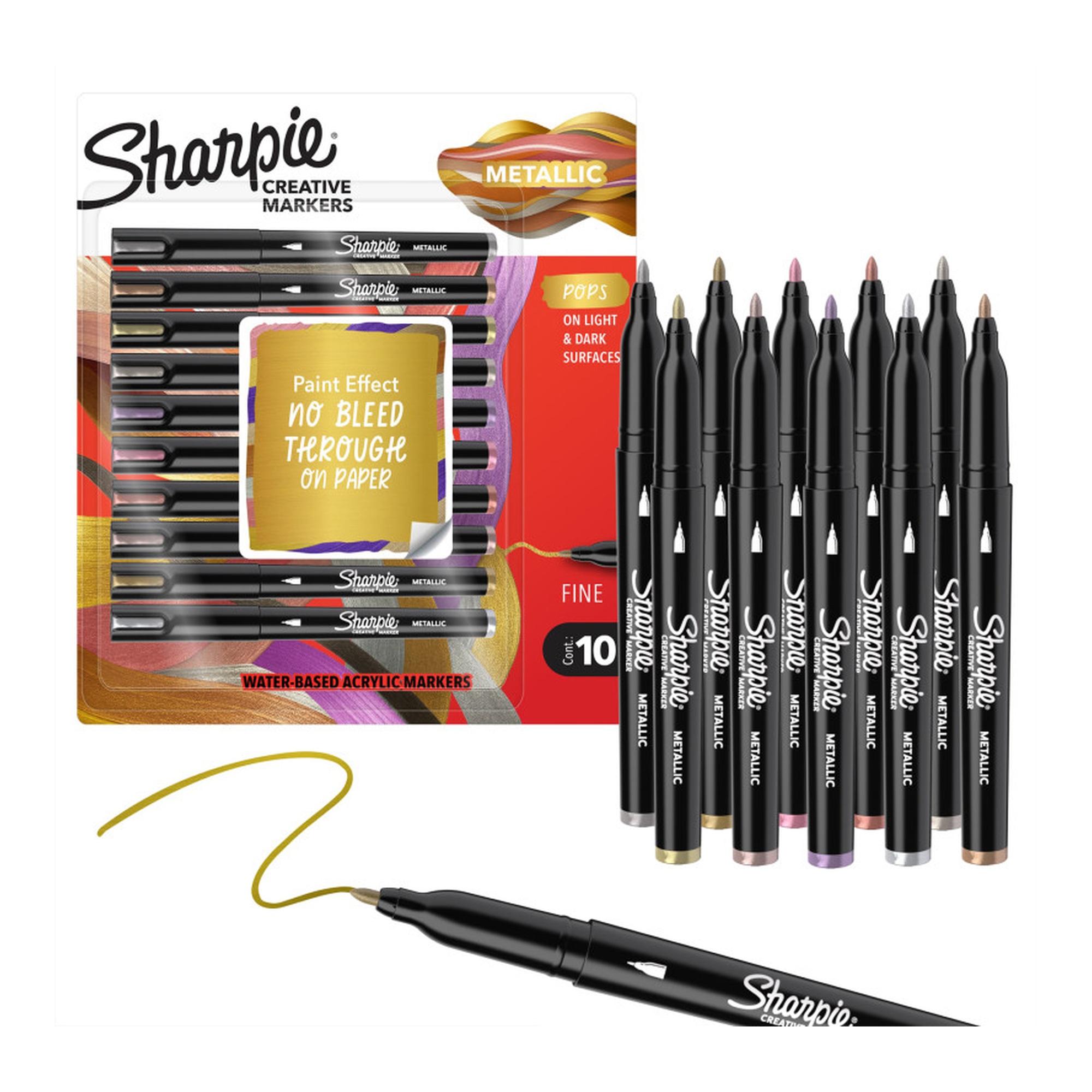 Creative Acrylic Fine-Tip Metallic Markers, Assorted Colors, 10 Count
