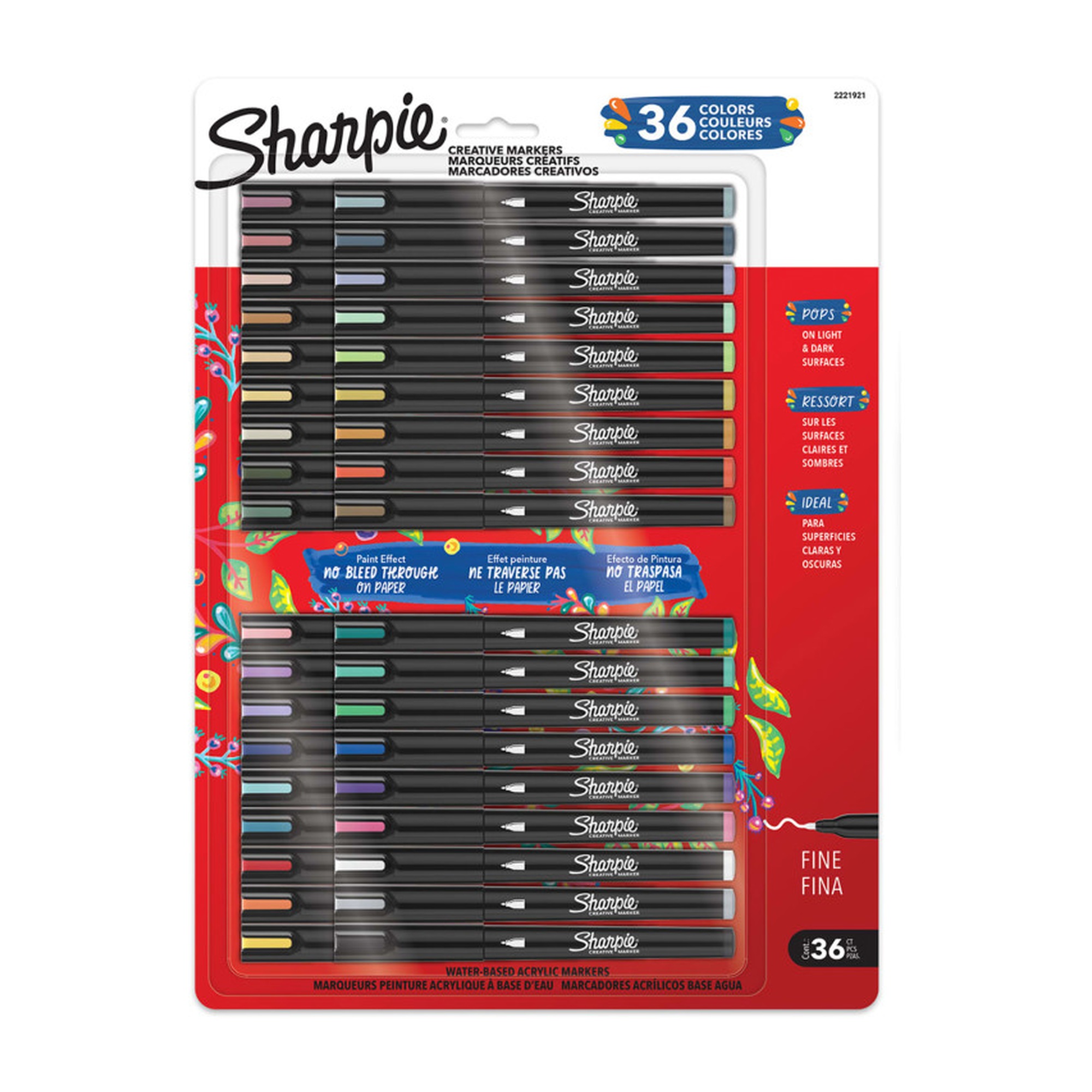 Fine-Tip Acrylic Markers, Assorted Colors, 36 Count