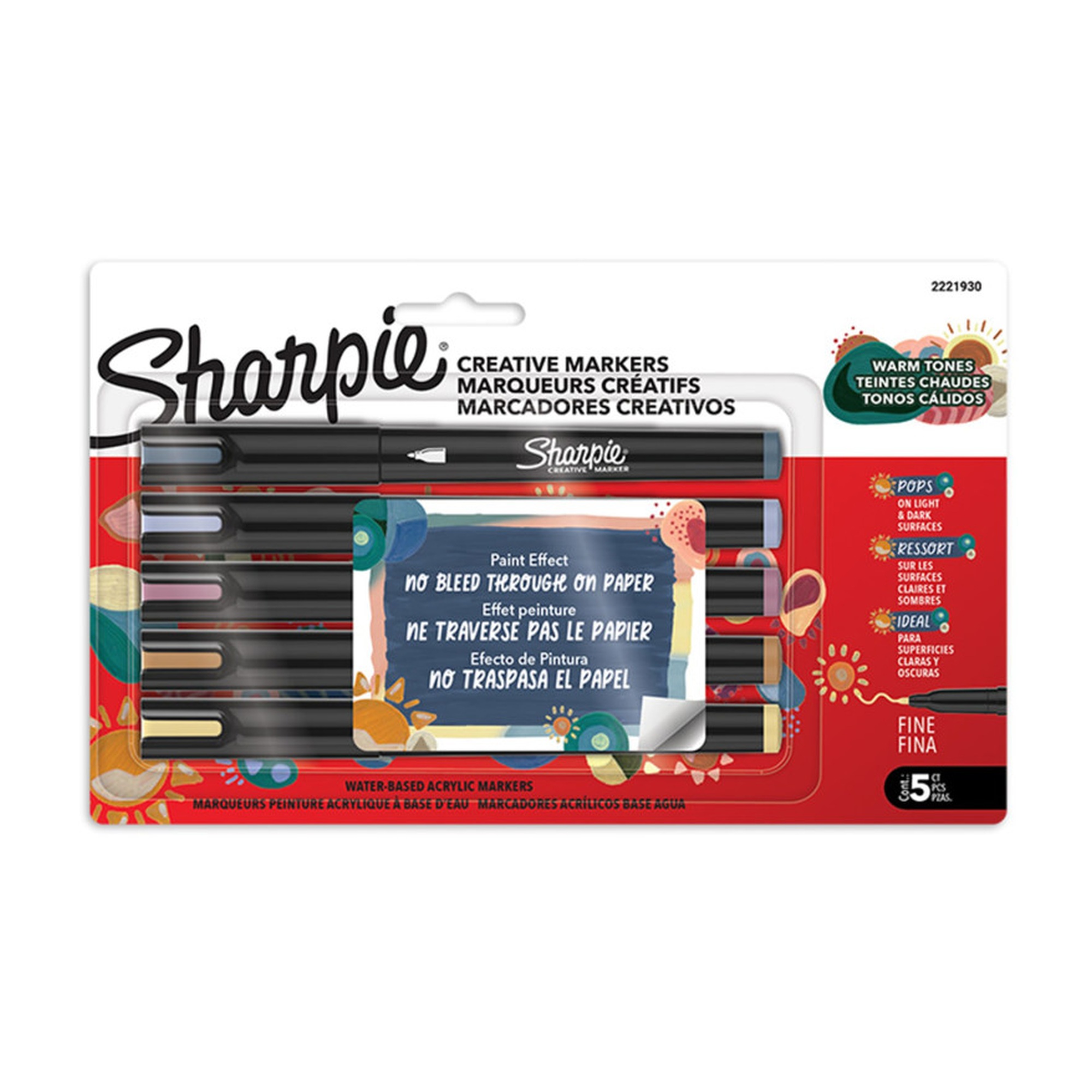 Warm Tone Fine Tip Acrylic Markers, 5-Pack