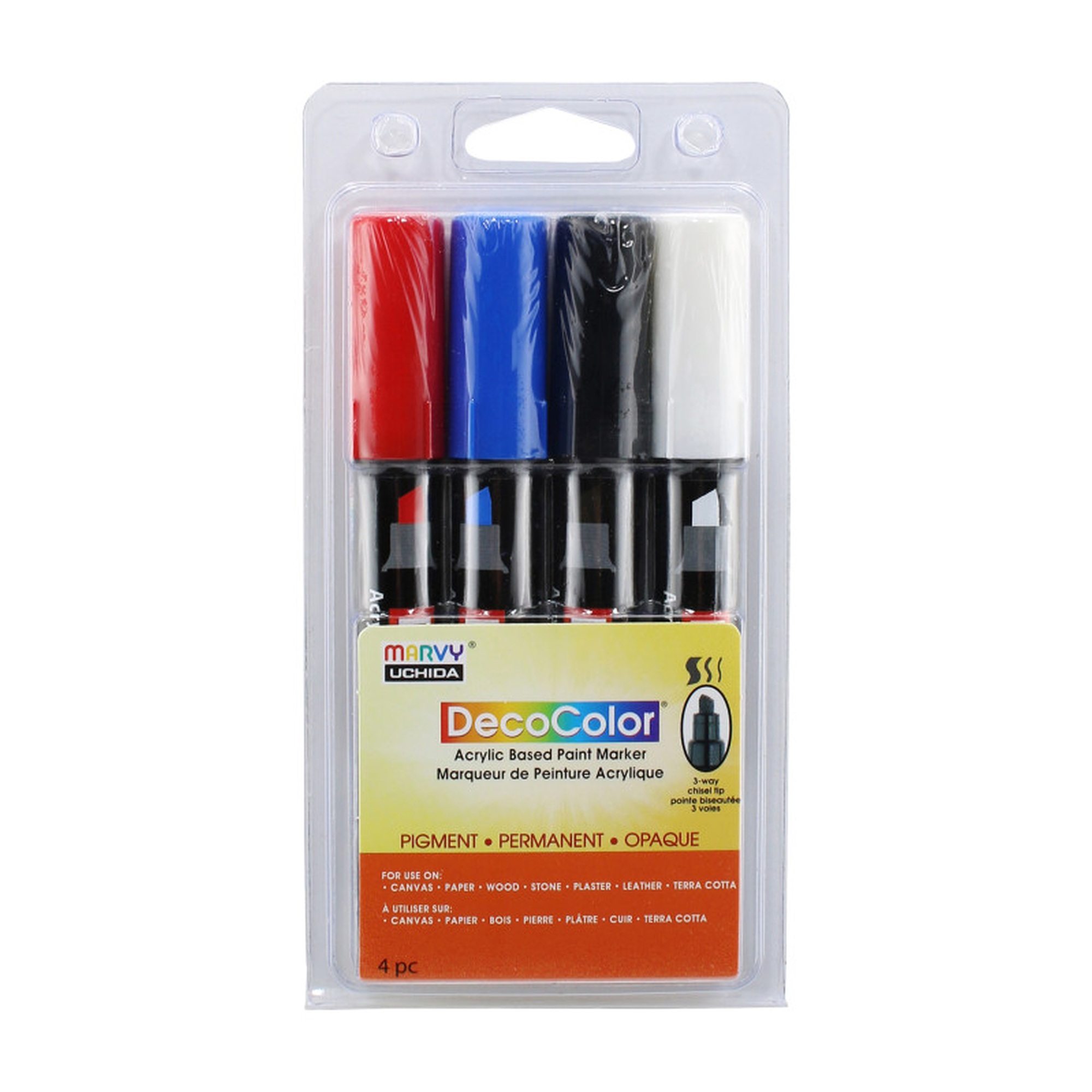 Acrylic Paint Markers with Chisel Tip, Basic Colors, Set of 4