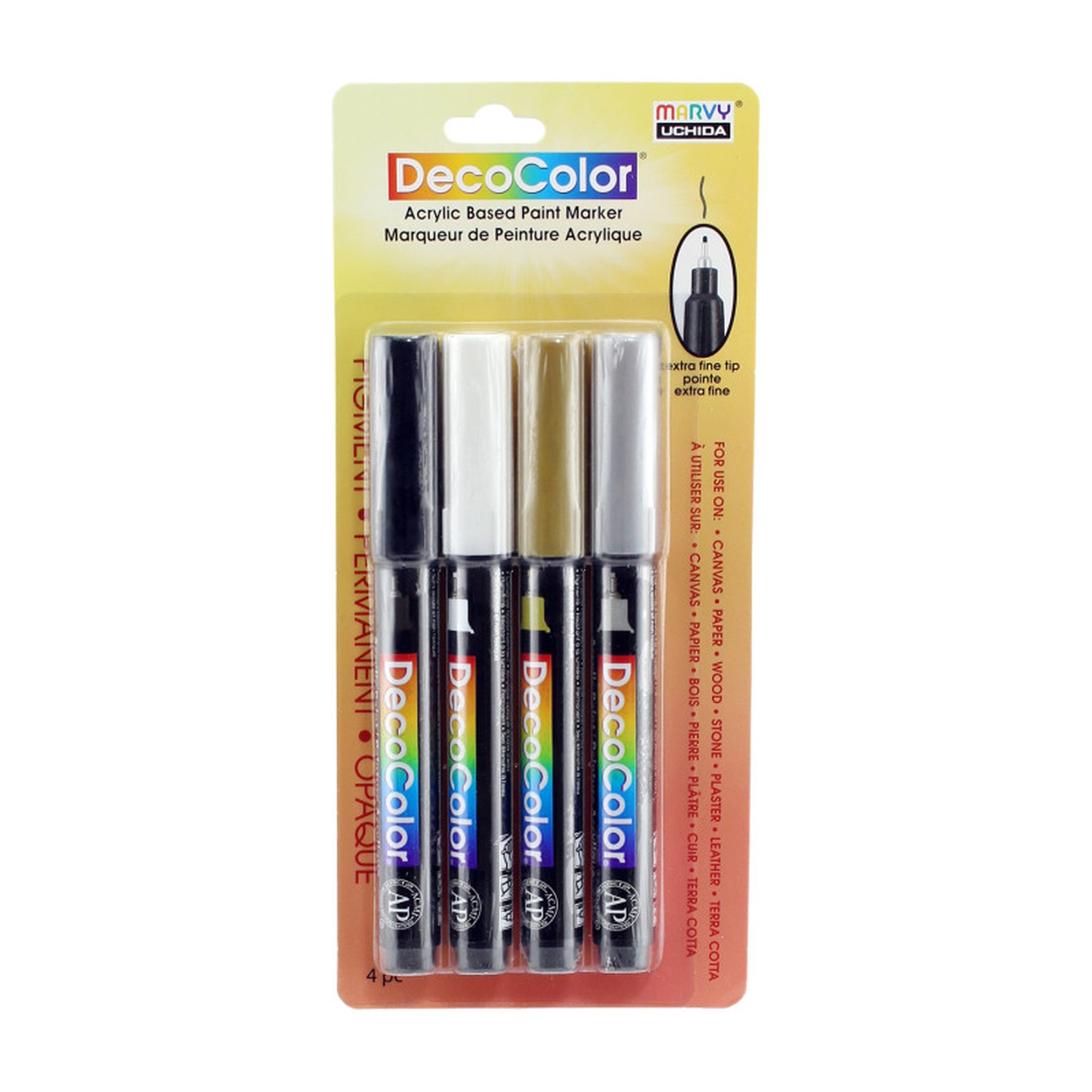 Extra Fine Acrylic Paint Markers, Gold, Silver, White and Black, Set of 4